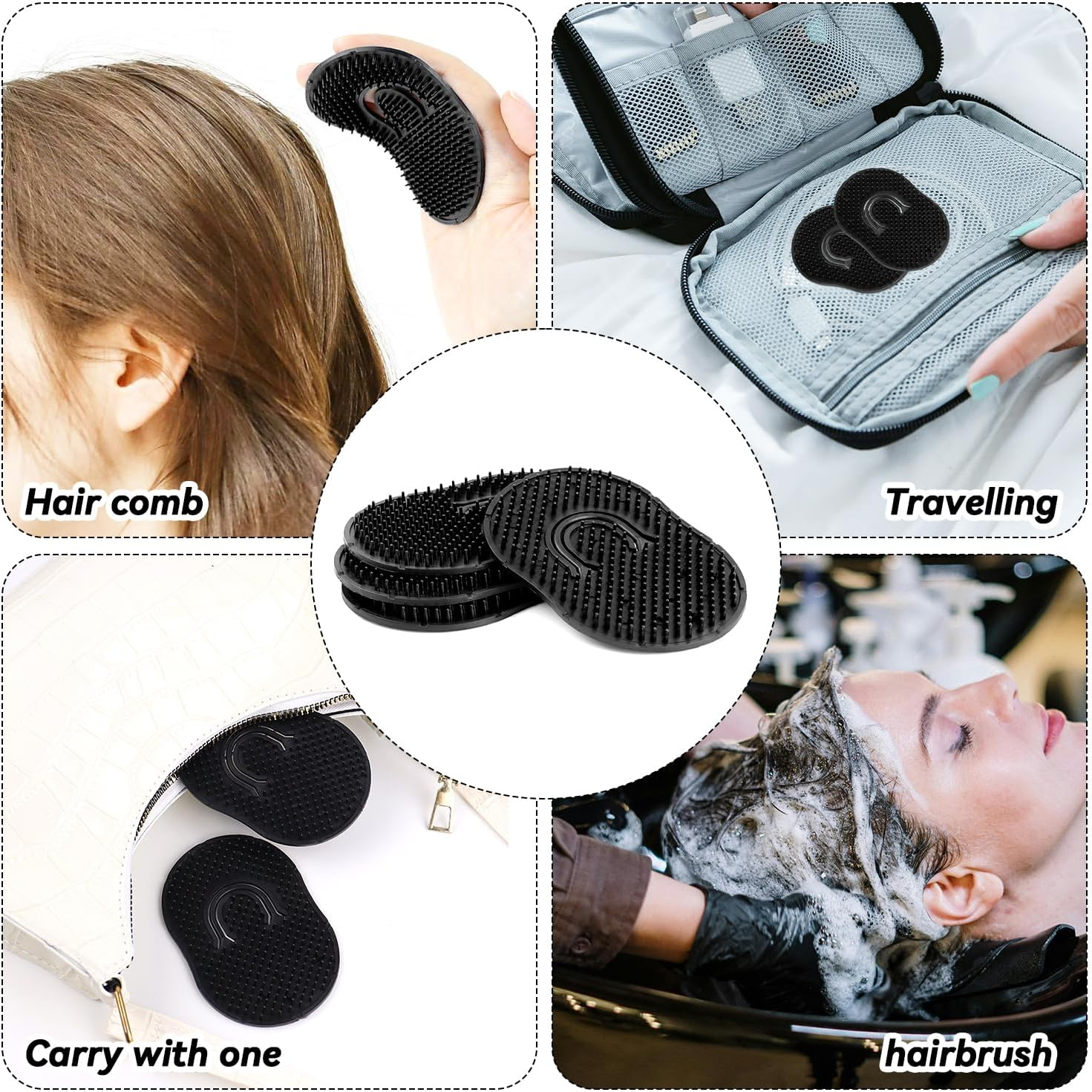 Pocket Palm Combs, Massager Hair Brush Comb Palm Combs for Men Beard Brush, Black Pocket Brush (4 Pcs Finger Type) image number 3