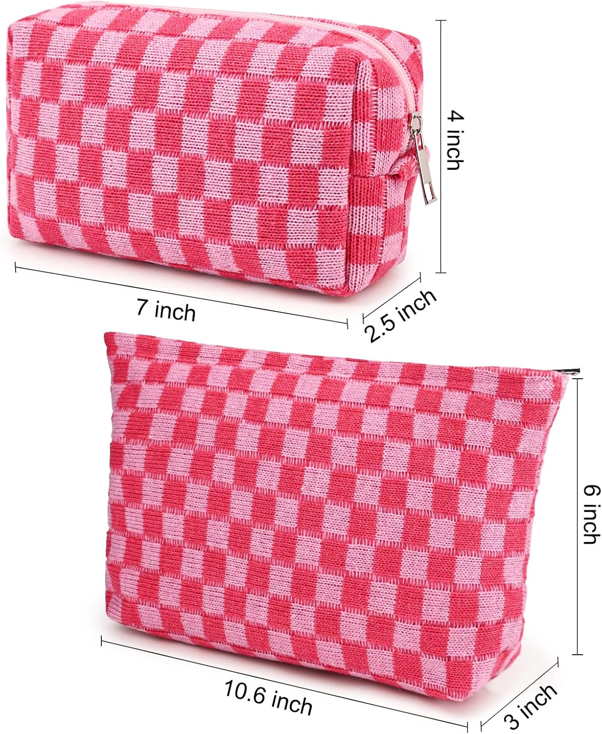 SOIDRAM 2 Pieces Makeup Bag Large Checkered Cosmetic Bag Pink Capacity Canvas Travel Toiletry Bag Organizer Cute Makeup Brushes Aesthetic Accessories Storage Bag for Women image number 3