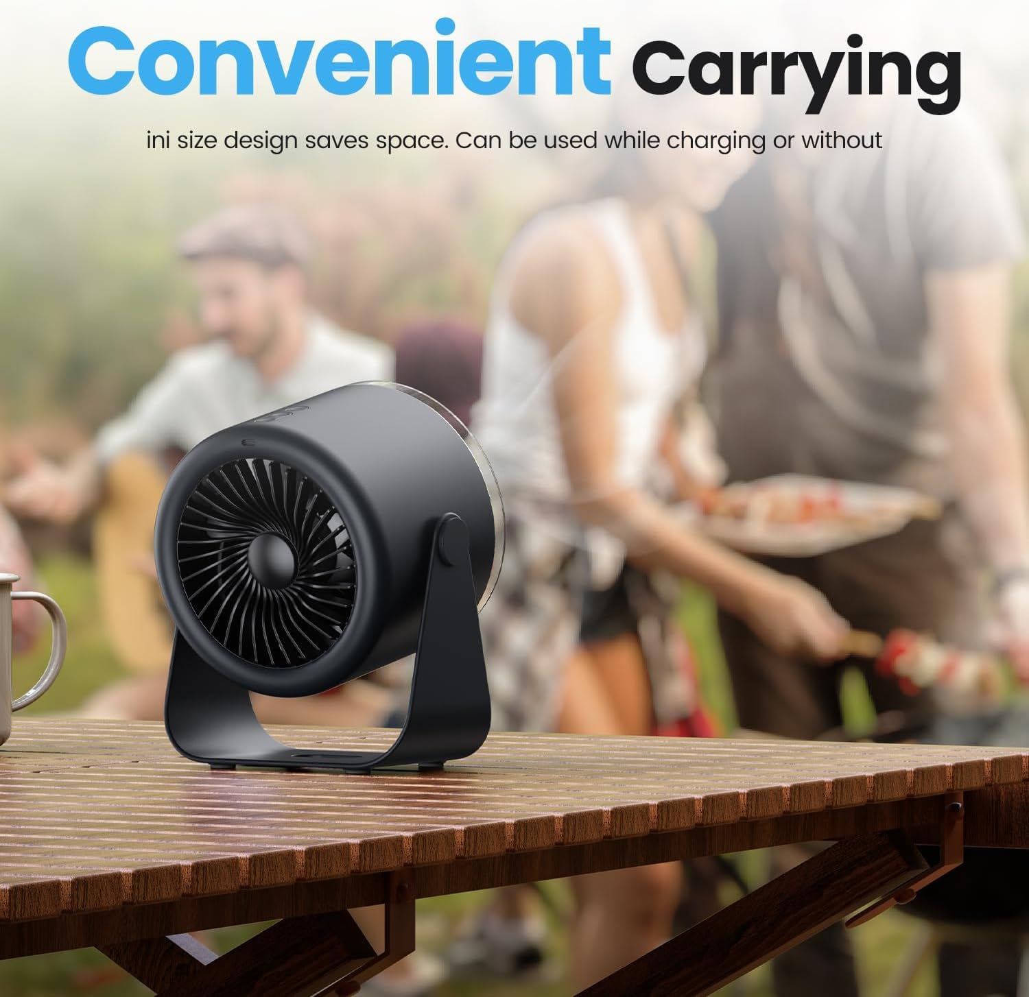 WSKEN Desk Fan with Battery Operated, Quiet Digital Display Portable Fan for Office, Bedroom, Kitchen, Home, Outdoor, 100 Speeds 115&deg; Tilt Small Travel Camping Table Fan, Blue-Gray - Blue-Gray image number 3