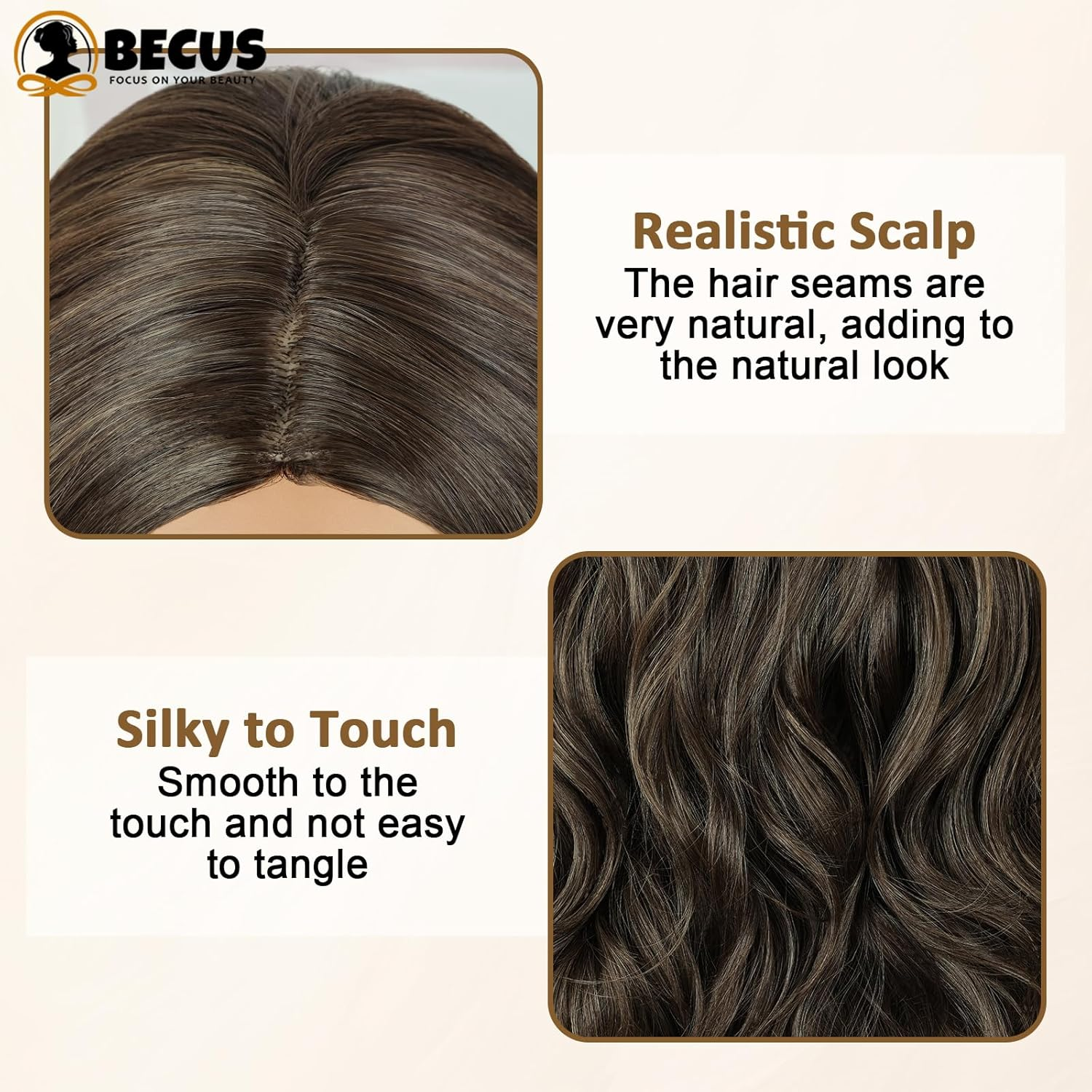 BECUS 24 Inch Long Brown Wigs for Women Middle Parted Wavy Natural Synthetic Curly Hair Wig - Black image number 3