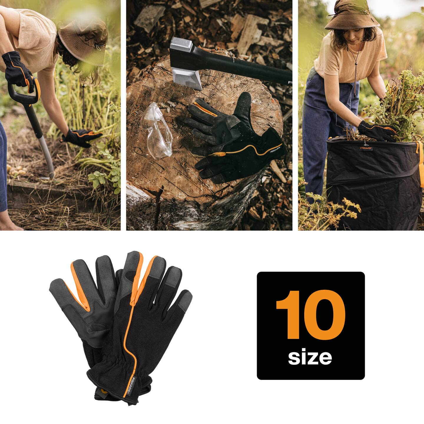 Fiskars Work Gloves - SIZE 10, Black/Orange, 1003477 image number 4
