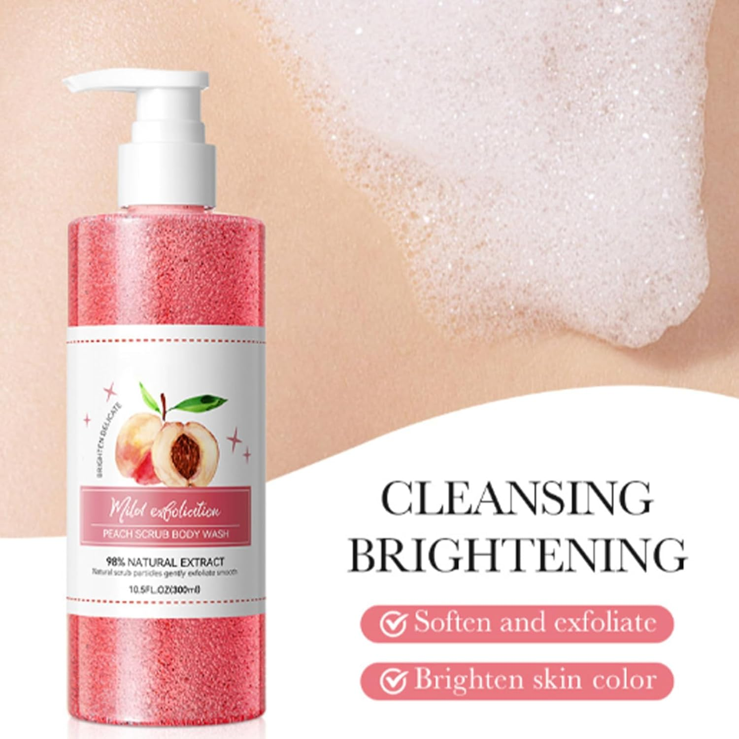 Tiaobug Exfoliating Peach Body Wash and Scrub 300Ml Hydrating Shower Gel for Smooth Skin Daily Cleanser Unisex Hot Pink One Size image number 3