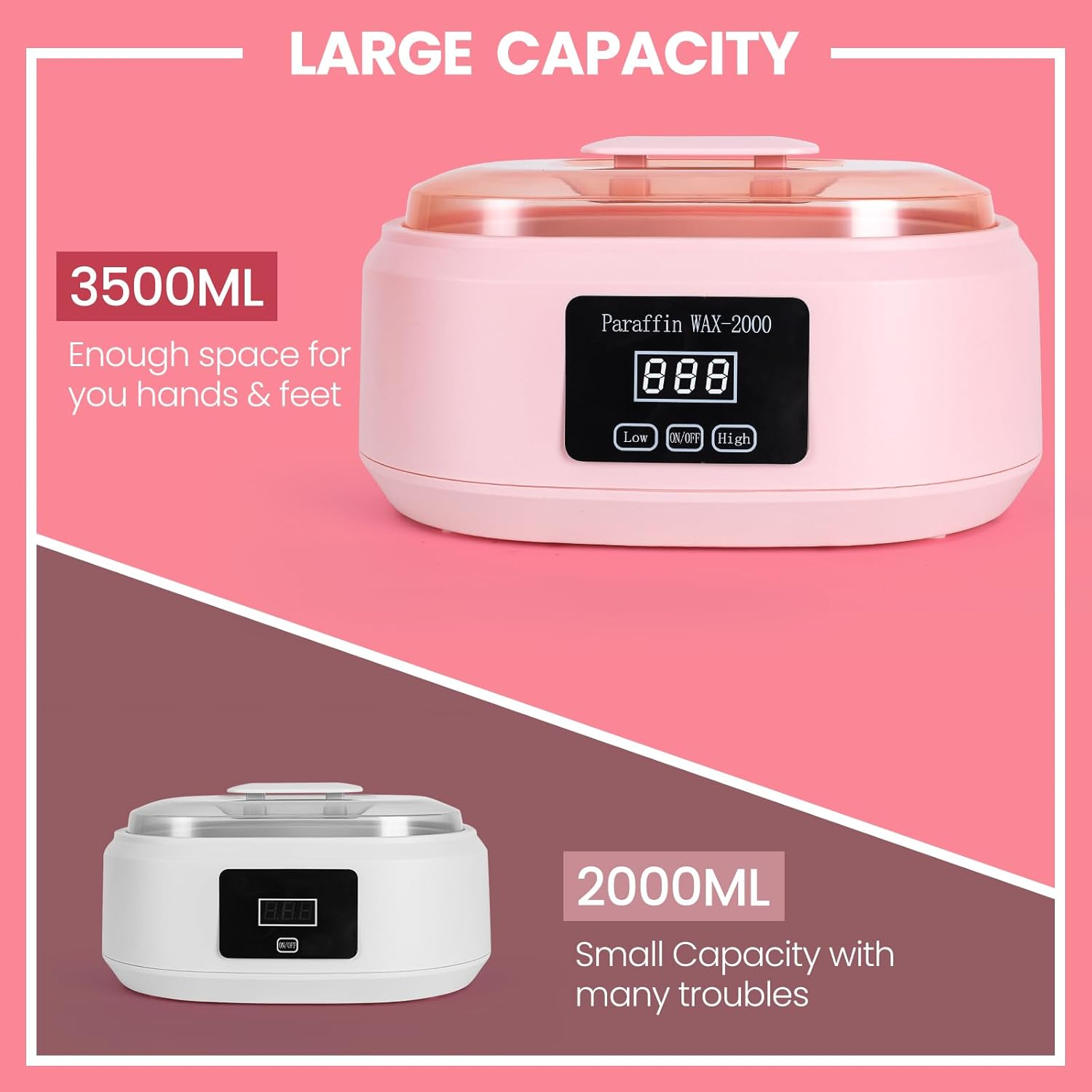 Paraffin Wax Machine for Hand and Feet - 3500Ml Hot Wax Hand Wax Machine with 6 Pcs Paraffin Bath Wax, Foot Wax Paraffin Foot Care Kit, Hand Wax Machine, Moisturizing and Exfoliating-Pink AU Plug image number 5