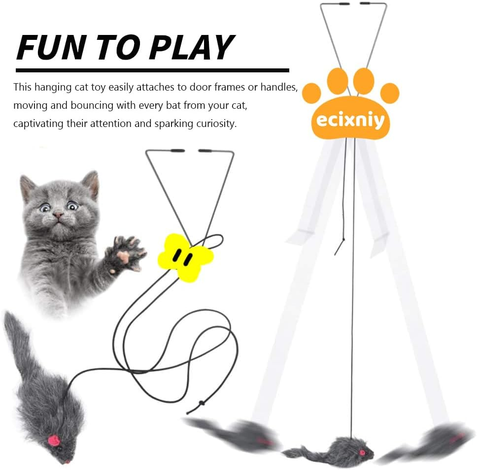 Ecixniy - Interactive Hanging Cat Toy for Indoor Cats - Durable Kitten Toy with Adjustable Elastic Rope, Safe & Non-Toxic Cat Toys for Indoor Exercise, Hunting Play, and Stress Relief (Mouse)