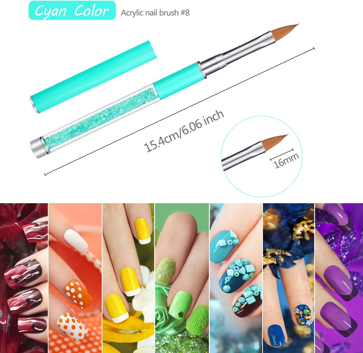 5 Pieces Rhinestone Nail Brush Set Metal Handle 3D Nail Art Brush Salon Using Acrylic Manicure Brush, Size 4, 6, 8, 10, 12 image number 4