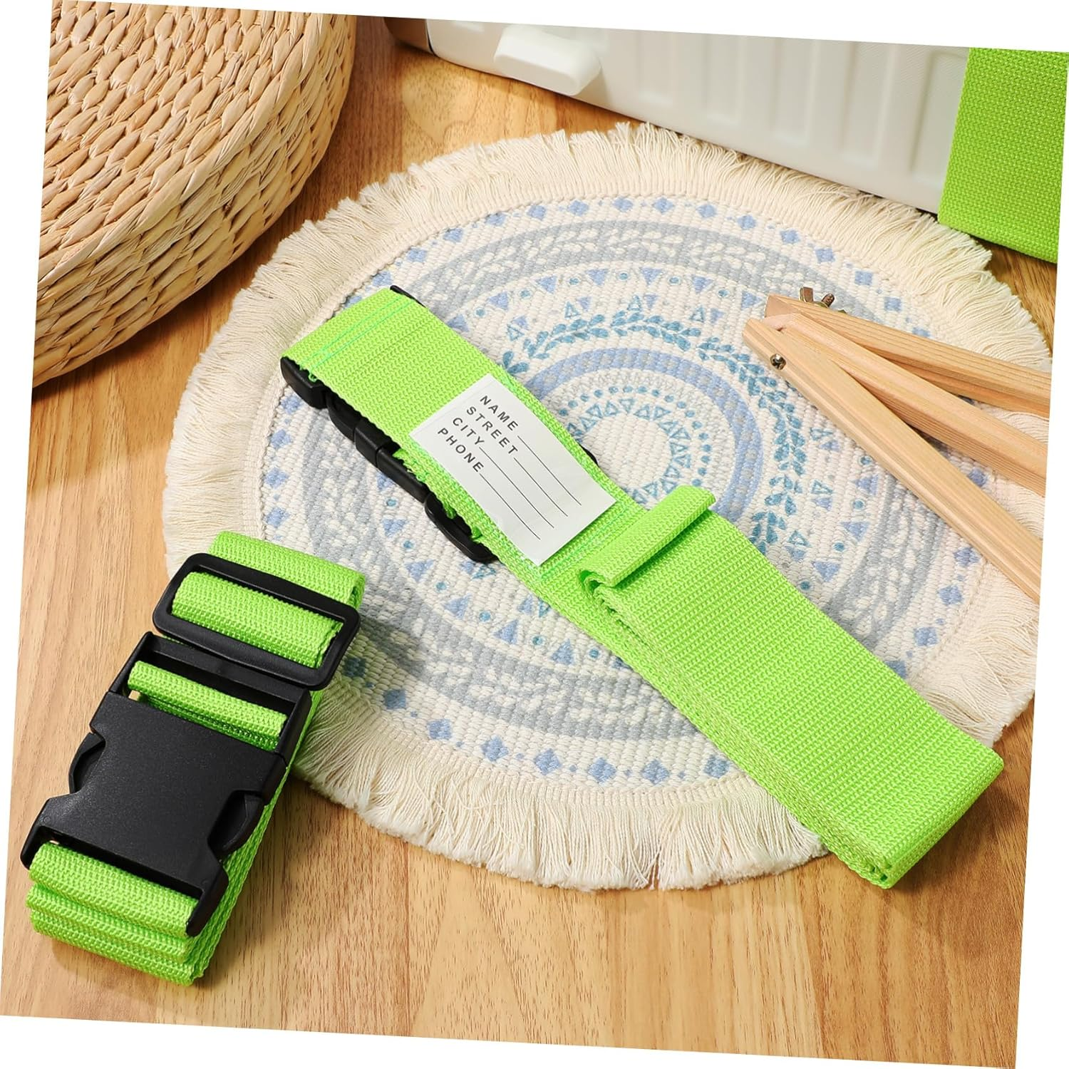 NUOBESTY 4Pcs Fluorescent Green Luggage Straps for Suitcase Polypropylene Buckle Belts Adjustable Travel Packing Secure Reinforcement Bands for Easy Identification and Opening Protection image number 2