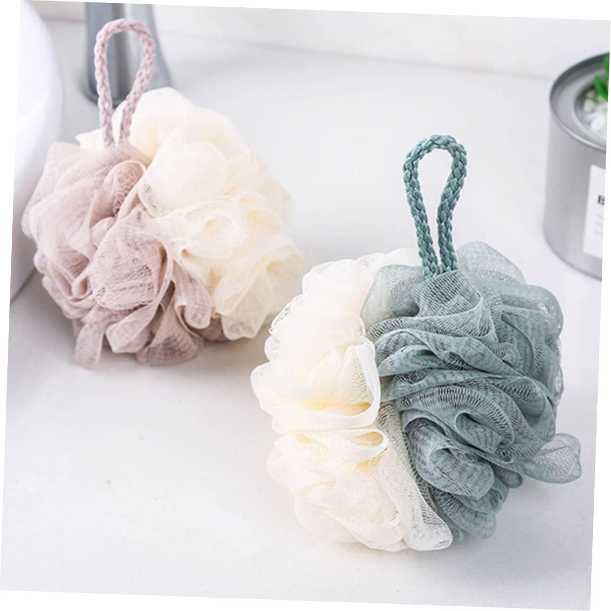 LRXIYODE 4Pcs Two-Tone Bath Loofah Shower Balls Skin Body Scrubbers Portable Bath Sponges for Household Use Rich Bubble Exfoliating Shower Loofah for Washing image number 4