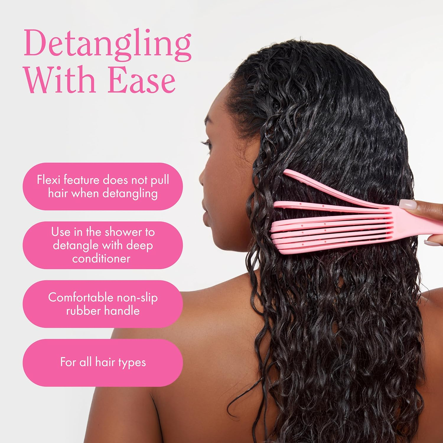 Rizos Curls Detangling Flexi Brush, Detangle Curly, Coily Curls, Shower Brush, Reduce Hair Loss & Breakage, Distribute Product and Add Shine, Pink image number 3