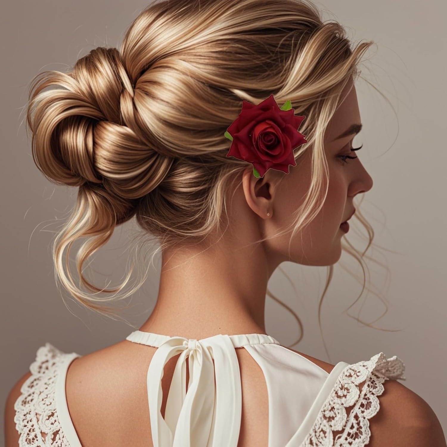 Pack of 3 Rose Hair Clips Flower Hair Clips Rose Brooch Flower Clips for Women Girls Carnival Party Wedding image number 5