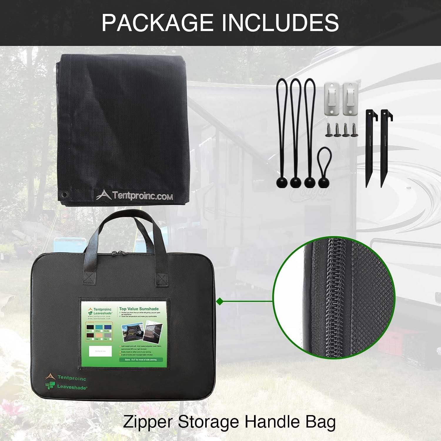 Tentproinc RV Awning Side Sun Shade Net 9'&times;7' Black Complet image number 4