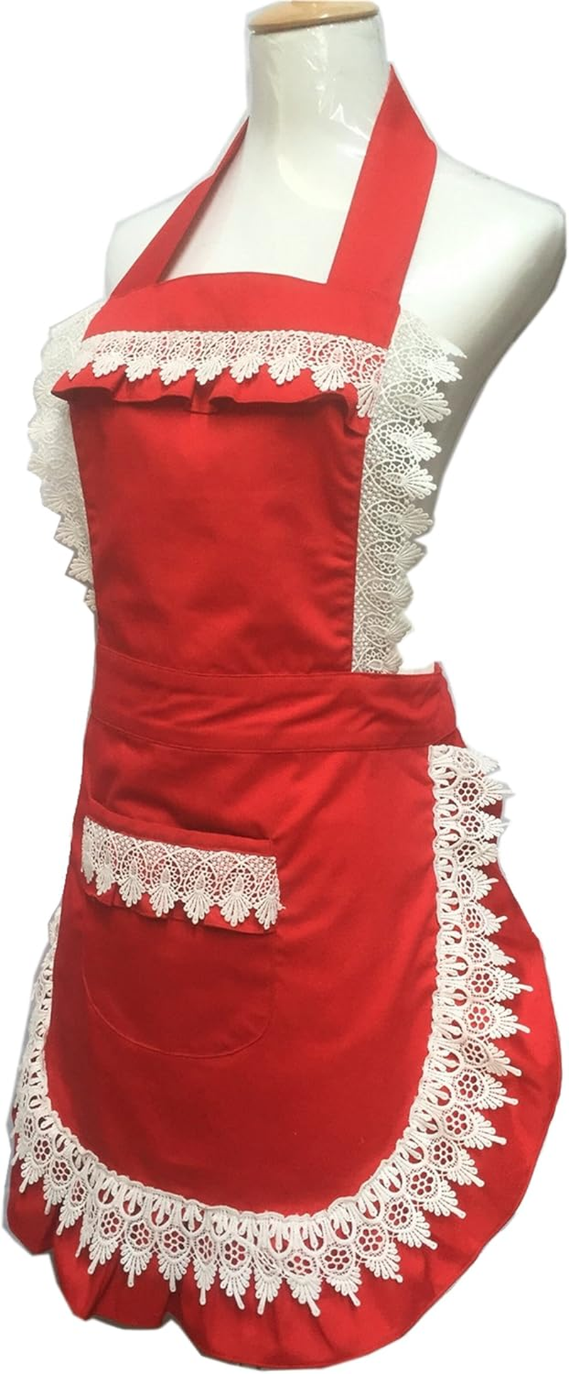 Hyzrz Lovely Lace Work Adjustable Apron Home Shop Kitchen Cooking Women Ladies Aprons with Pocket for Gift image number 1