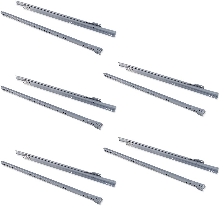 Emuca - Drawer Runners 450Mm (17,7 Inch) with Partial Extension in Black Colour, Set of 5 Sliders for Drawer image number 6