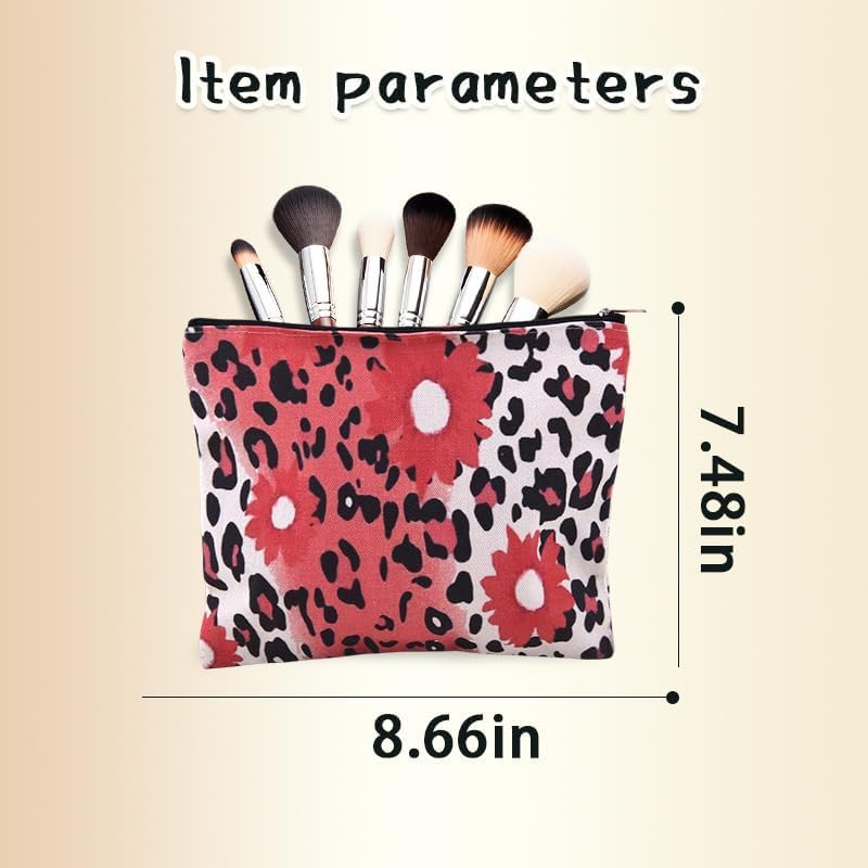 Flower Leopard Print Makeup Bag for Women Cheetah Cosmetic Bag Pouch for Animal Print Toiletry Bags for Best Friend Christmas Birthday Gifts for Girlfriend Wife Leopard Storage Bags image number 4