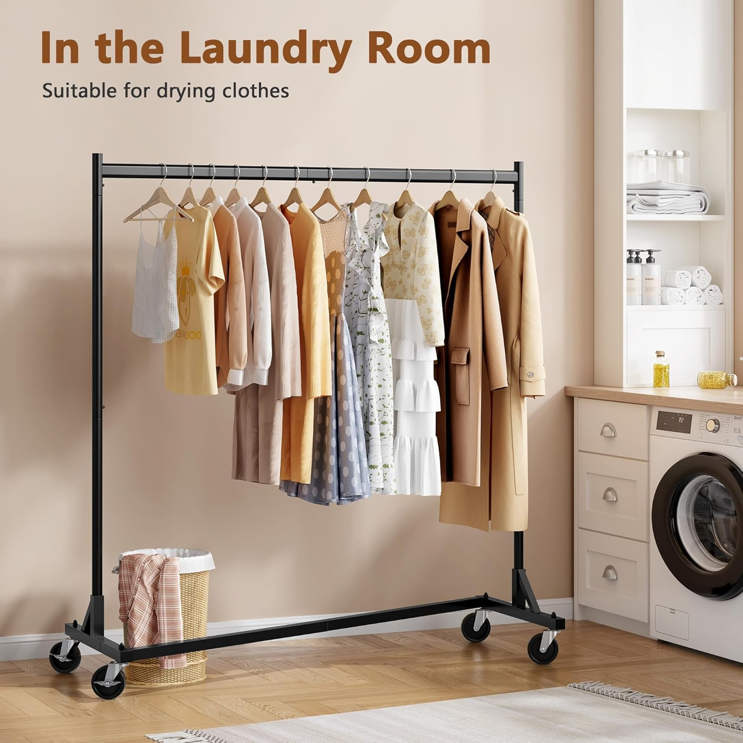 Hoctieon Z Rack Set of 2, Rolling Clothing Racks with Z-Base, Heavy Duty Garment Racks Set of 2, Clothes Rack on Wheels with Brakes, Clothes Organizer Rack, Black