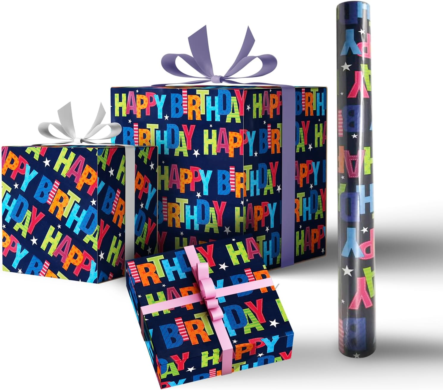 RINGSUN Birthday Wrapping Paper Roll, 43X300Cm Happy Birthday Gift Wrapping Paper, Premium Birthday Gift Wrapping Paper Roll - Ideal for Boys & Girls Presents