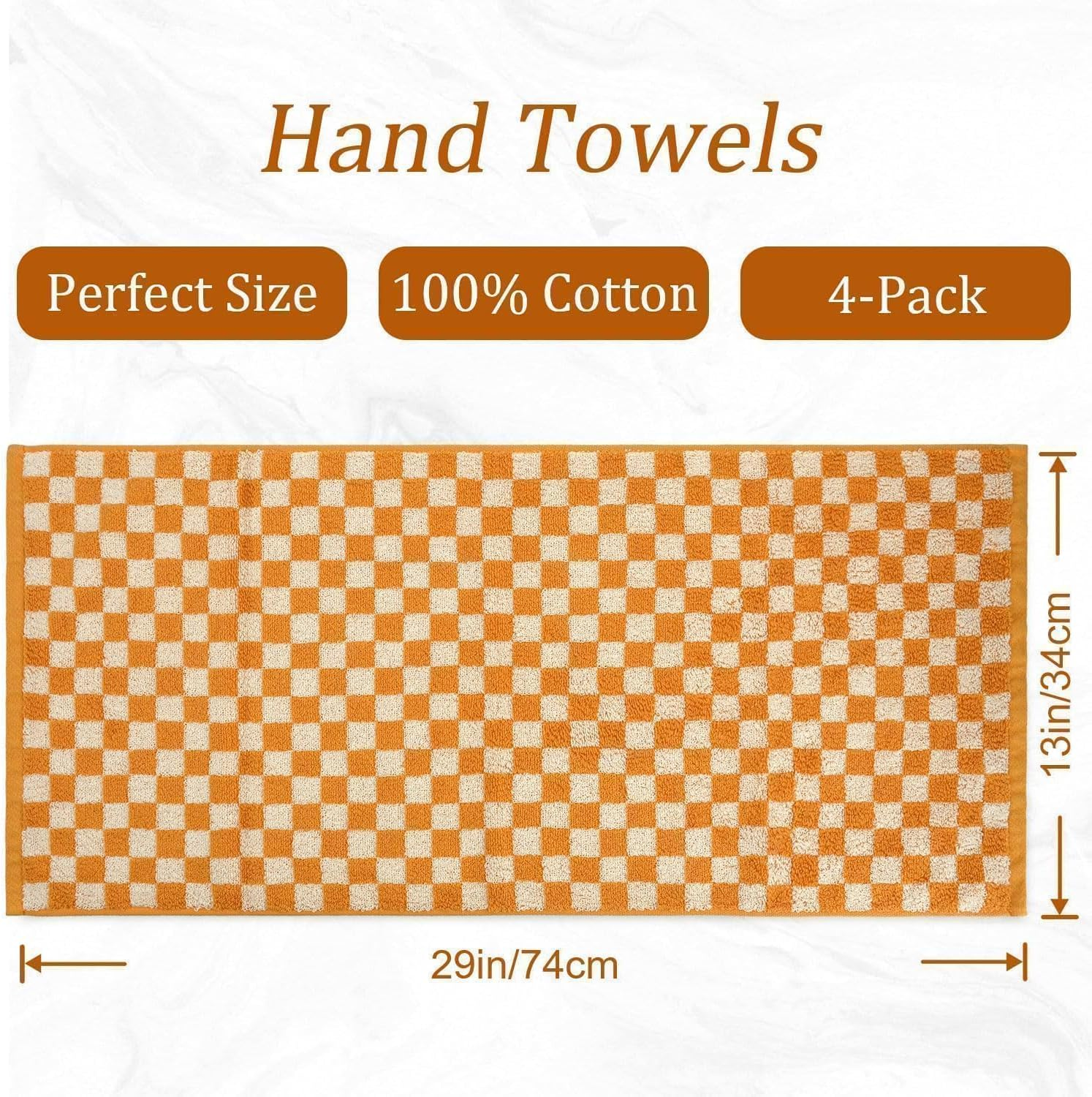 Jacquotha Soft Hand Towels 4 Pack, Orange Checkered Face Towel Set for Bathroom Kitchen, Fall Decorative Towel 13X29 Inches - Green image number 3