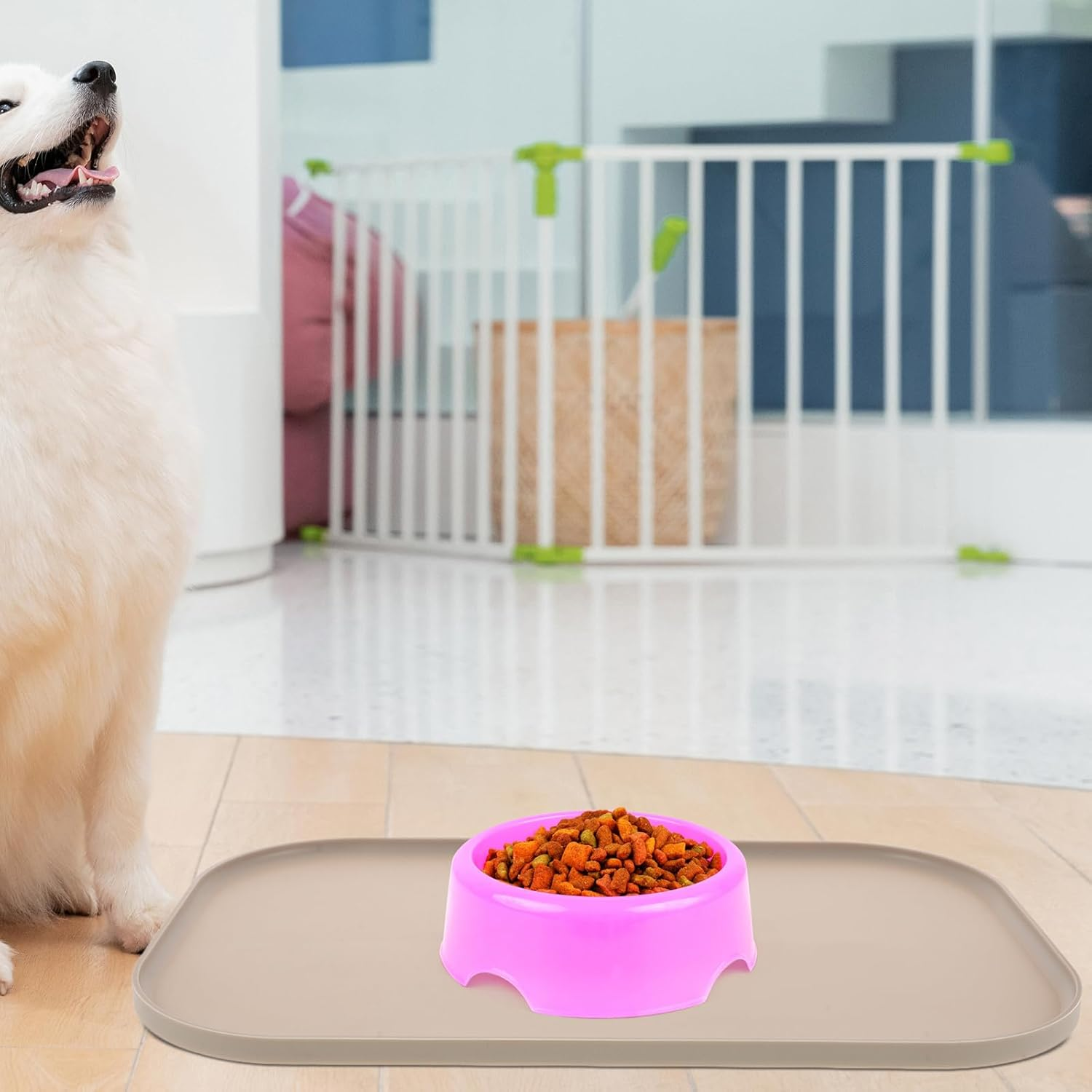 HANABASS Cat Food Mat Silicone Pet Bowl Mat with Raised Edge, Non Slip, Washable, Easy Clean Floor Placemat for Dog and Cat Bowl 44.0X27.5CM