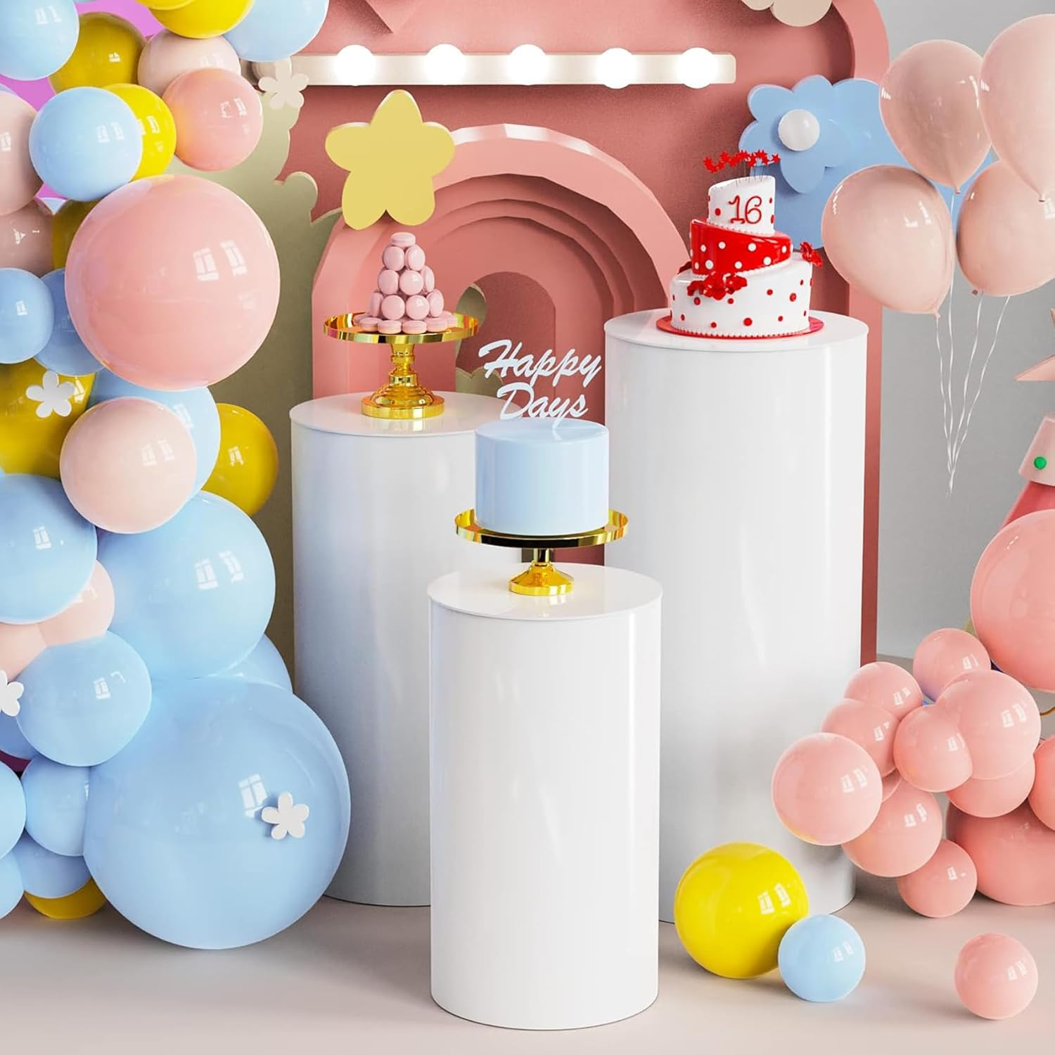 3Pcs Cylinder Pedestal Stands, round Display Plinth Pillars for Birthday Wedding Party Decor, White PVC 60Cm 75Cm 90Cm Tall image number 5