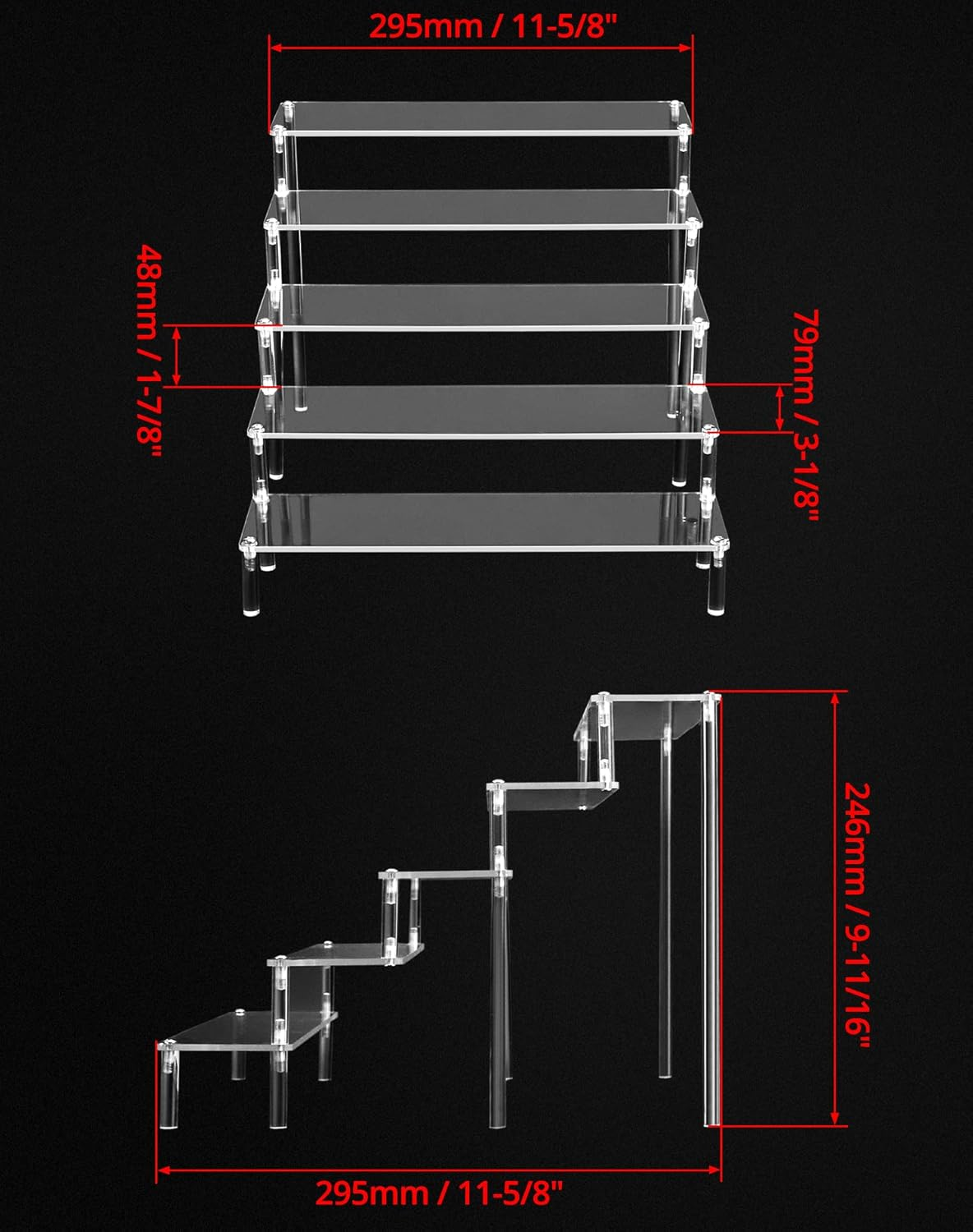 QWORK&reg; 5-Tier Acrylic Display Stand, Transparent Acrylic Display Riser Shelf for Figures, Jewellery, Cupcake, Lipstick, Nail Polish, Spice, 30 X 32 X 25 Cm image number 6