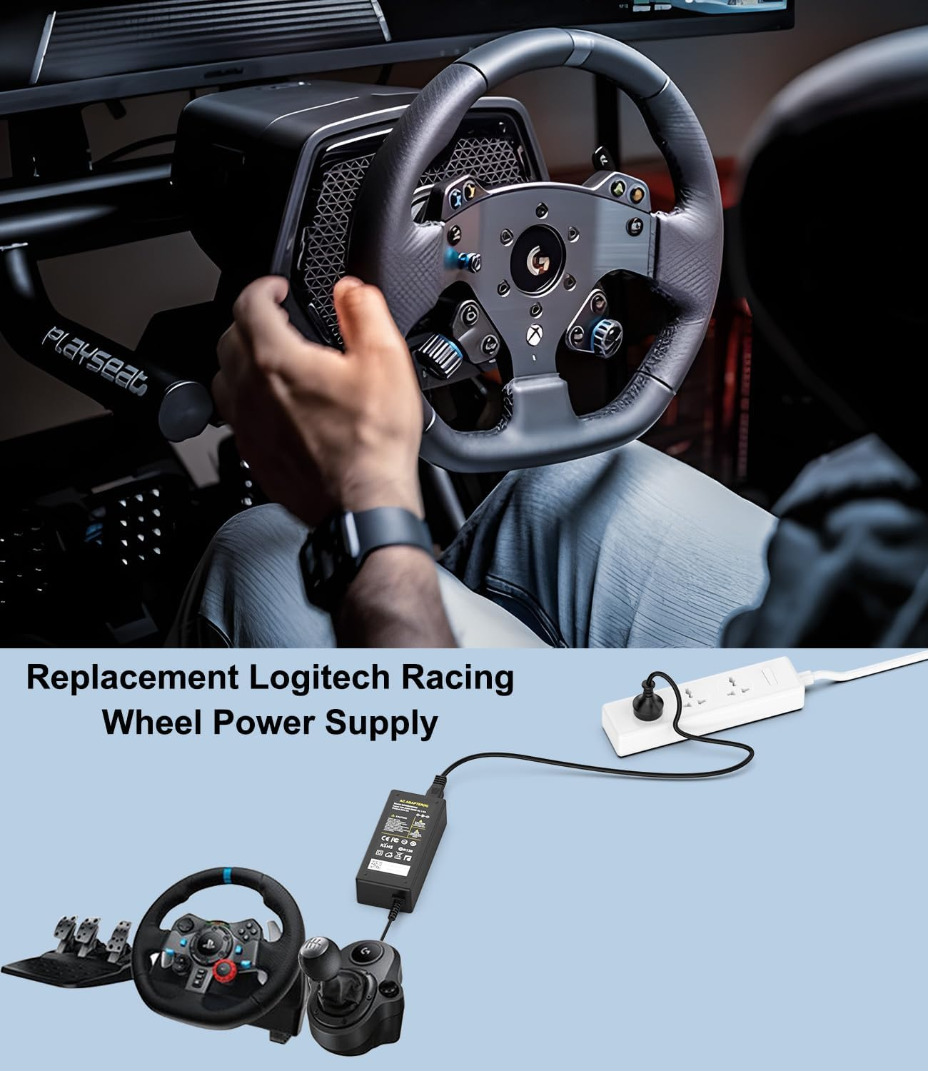 Power Supply 24V Charger for Logitech G29 G27 G25 G923 G920 G940 GT Driving Force Pro, Xbox 360 Racing Wheel, FUJITSU Fi-6130 Scanner, APD DA-42H24, AD10110LF, DC 24V 3A 2A 2.5A 2.7A 1.5A AC Adapter image number 2