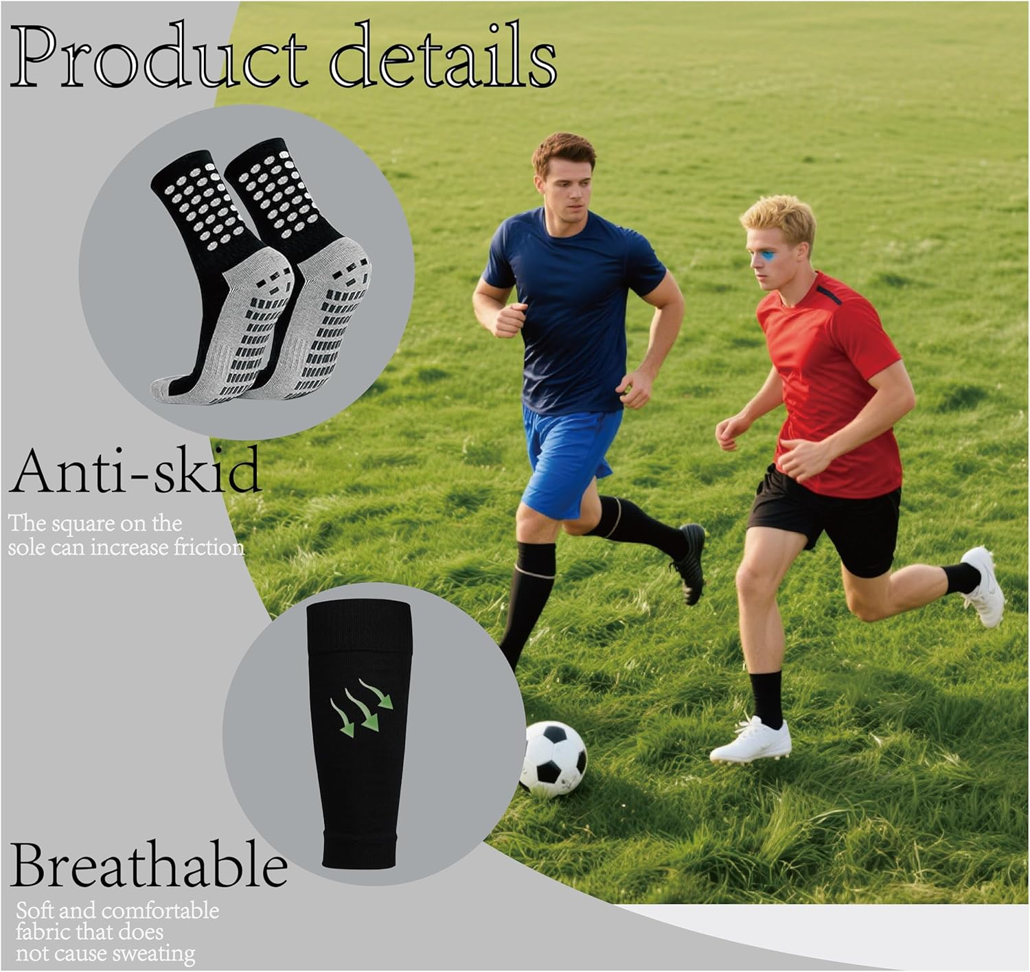 Calf Compression Sleeves & Non-Slip Soccer Grip Socks Set, Professional Sports Foot and Leg Socks, Suitable for Soccer, Baseball, Basketball, Rugby, Wrestling image number 5