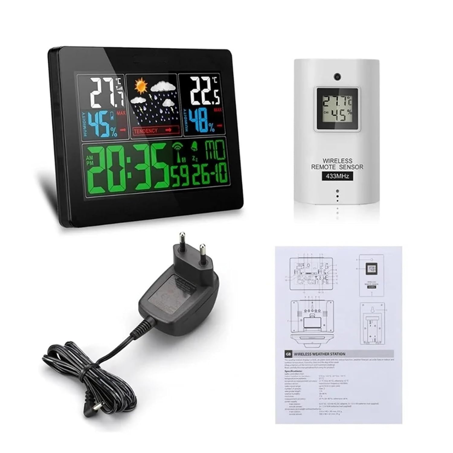 Color LCD Weather Station Wireless Thermometer Hygrometer Temperature Humidity Meter Trend Forecast Radio Controlled Clock Alarm image number 2