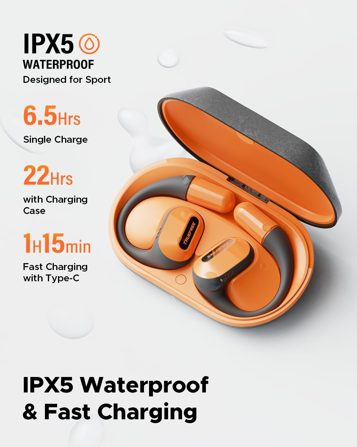 TRUEFREE O2 Open-Ear Bluetooth 5.3 Headphones, Air Conduction Wireless Earbuds, 22 Hrs Playtime, 15Mm Enhanced Bass, Four Mics Clear Calls, IPX5 Waterproof, Multipoint Connection,Comfortable Workout