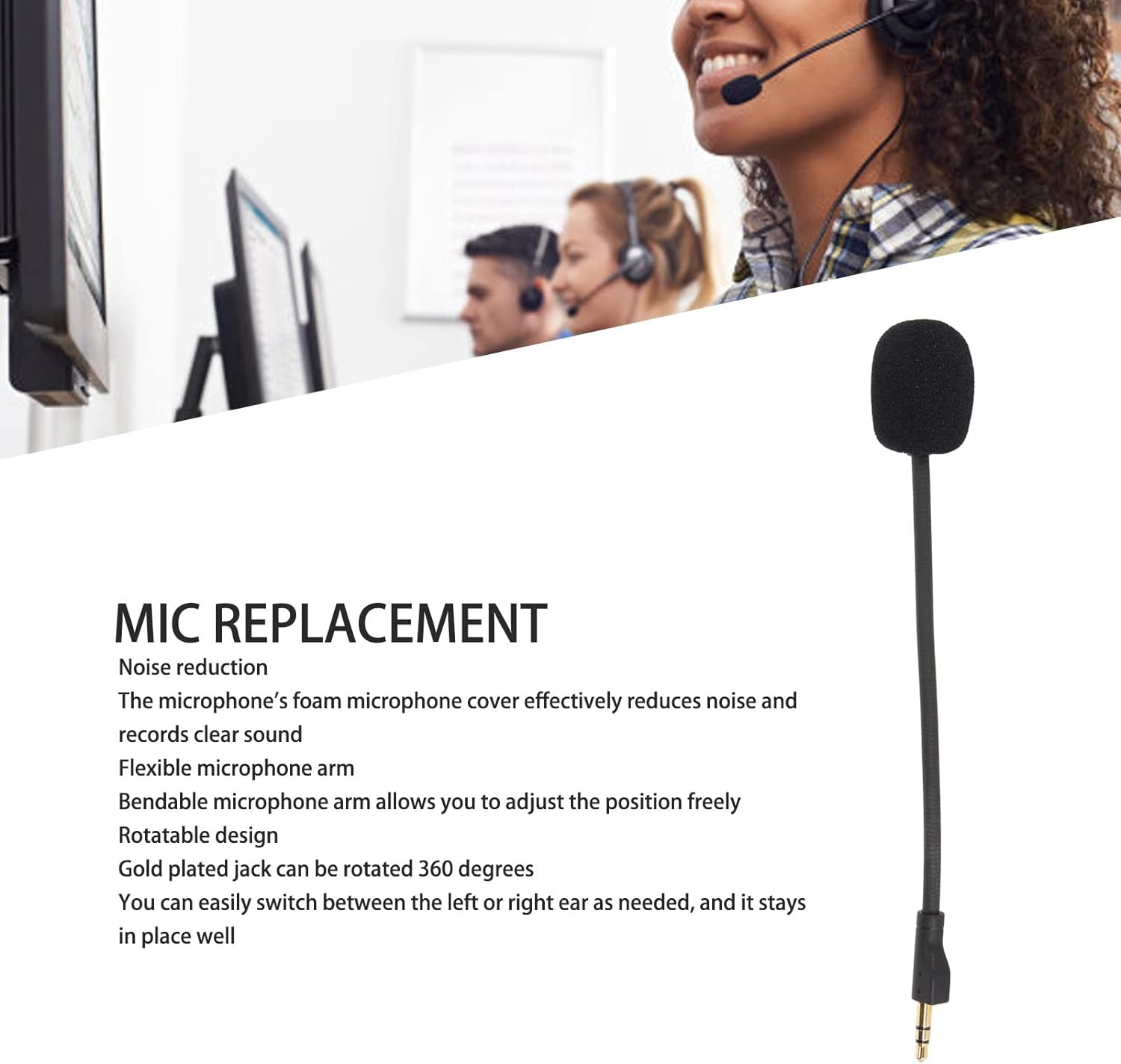 EVGATSAUTO Mic Replacement, 3.5Mm Gold Plated Rotatable Plug Detachable Boom Microphone with Foam Cover for G PRO G PRO X image number 5