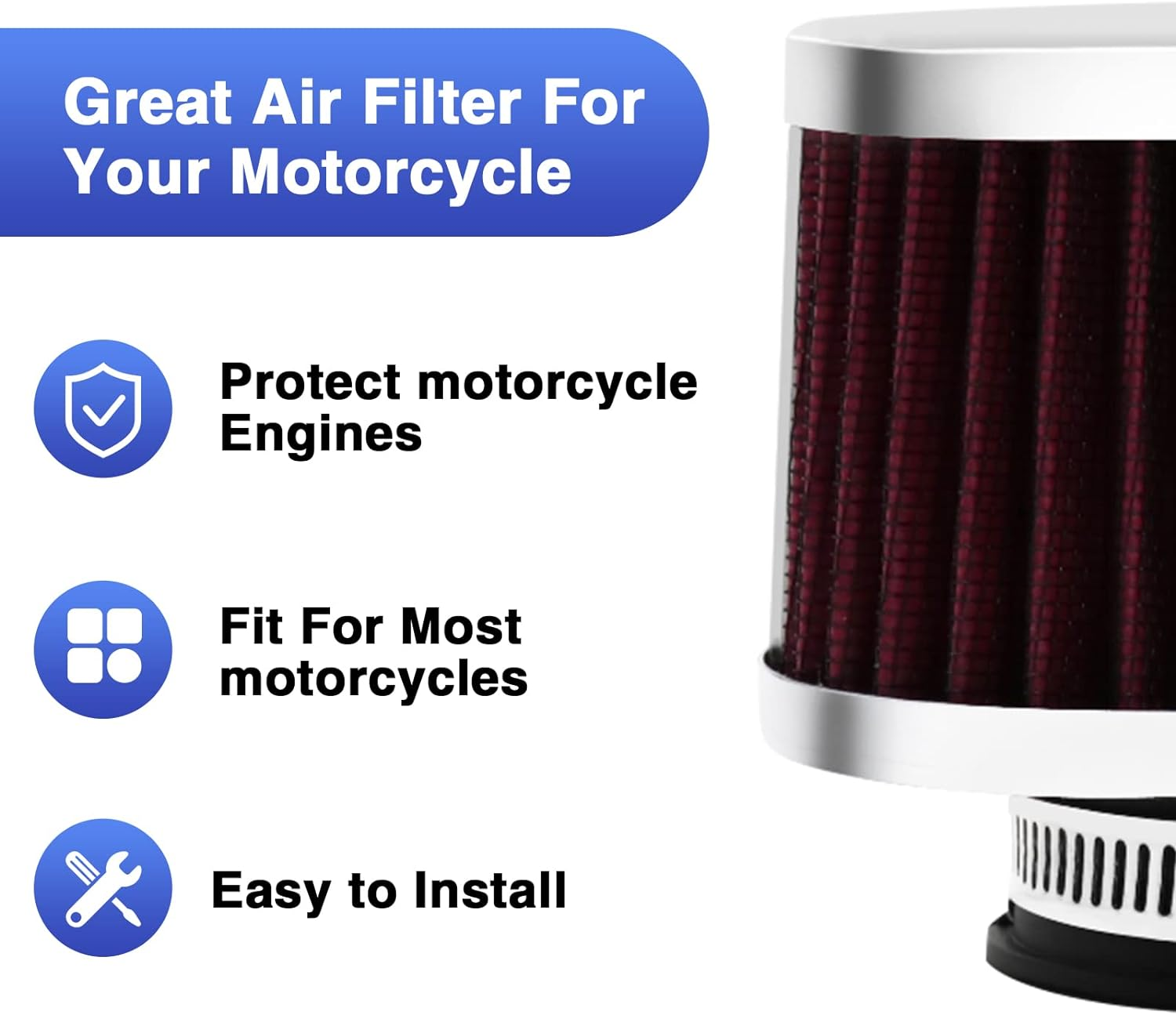 2PCS Motorcycle Air Filter Universal 60MM Replacement Engine Filter Dirt Bike High Performance Air Filters Fit Motocross Carburetor Cleaner for Pit Bike Scooter Moped YAMAHA HONDA SUZUKI KAWASAKI ATV image number 2