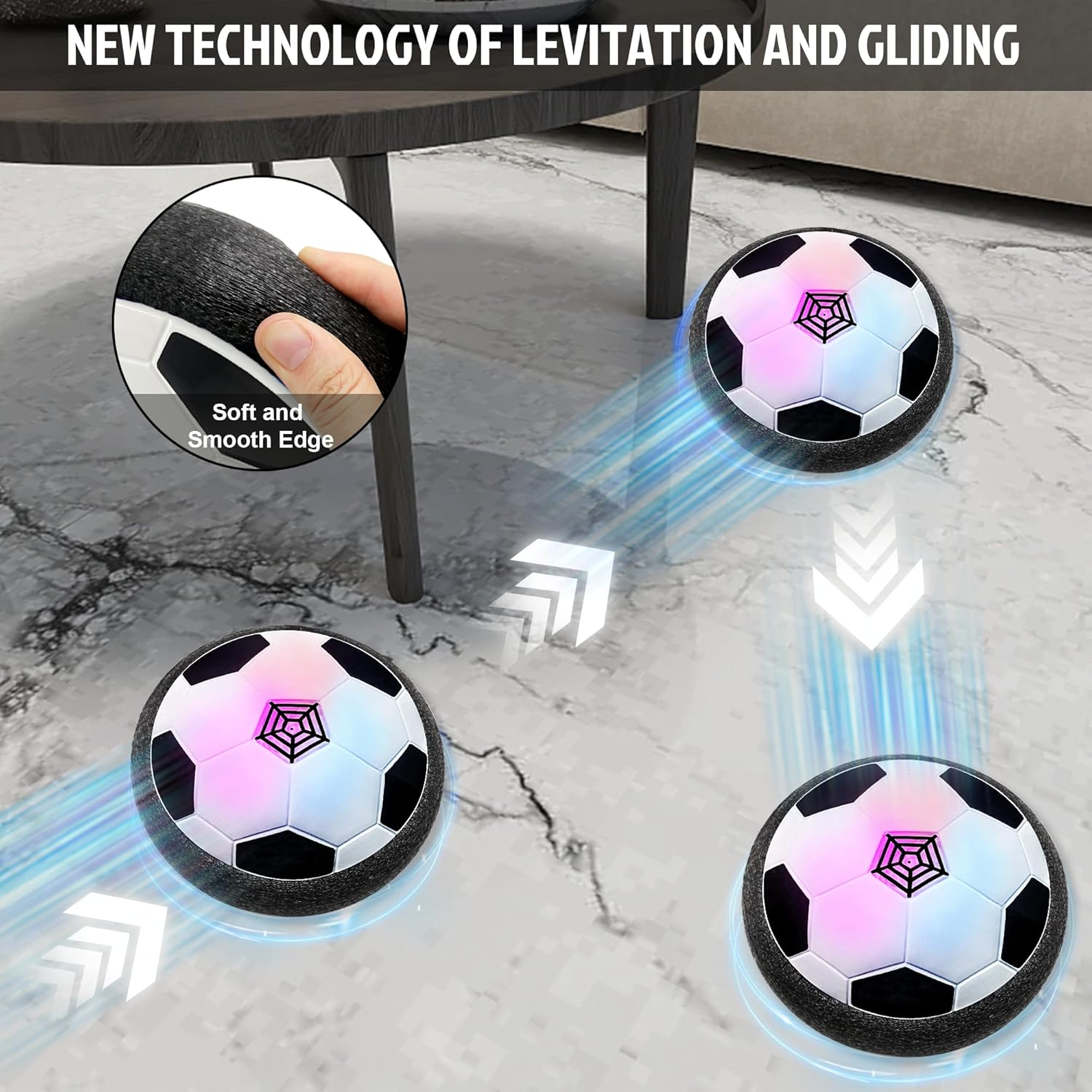 Hover Soccer Ball, Kids Toys for Boys Girls Age 3 4 5 6, Sport Indoor Outdoor Floating Soccer Boys Toys with Led Lights ＆ Foam Cushion, Football Game Birthday for 8-12 Year Old Boy Gift image number 4