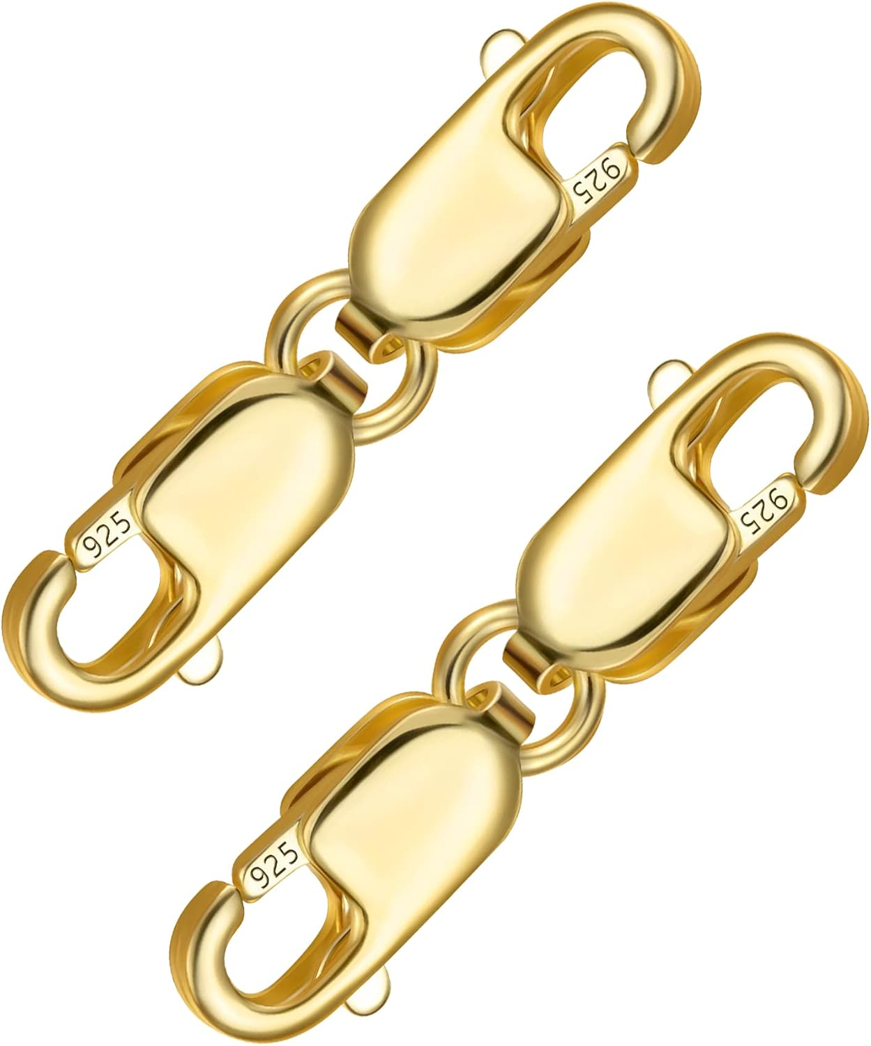 Bracelet Extender Gold Necklace Clasps and Closures 14K Gold Plated 925 Sterling Silver Double Lobster Clasp Double Claw Connector for DIY Jewelry Making（2Pcs）