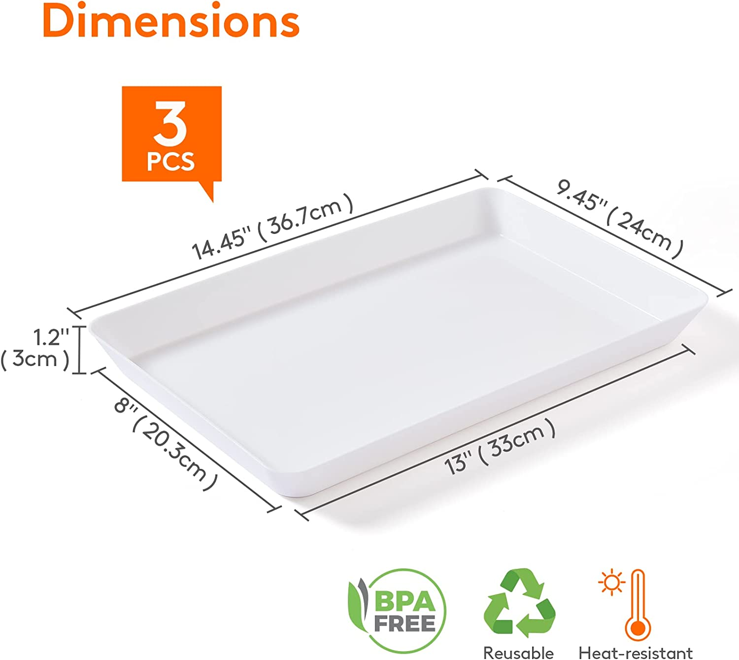Lifewit Serving Tray Plastic for Party Supplies, 15" X 10" Platters for Serving Food, 3 Pcs White Reusable Tray for Veggie, Snack, Fruit, Cookies, Desserts in Kitchen/Bedroom/Pool/Pantry Organization image number 5
