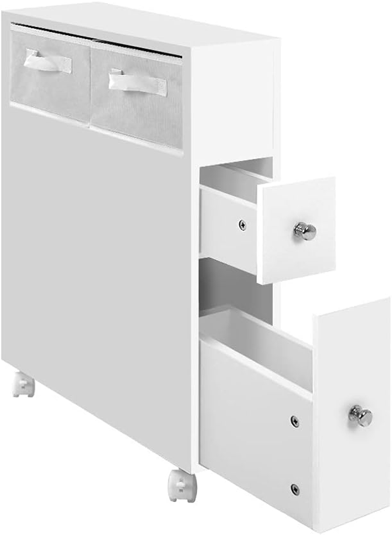 Artiss Bathroom Storage Cabinet, 70Cm Height Cupboard Side Table Corner Shelf Wall over Toilet Roll Storages Cabinets Home Furniture Organiser Accessories, with Wheels Slim Space Saving White image number 6