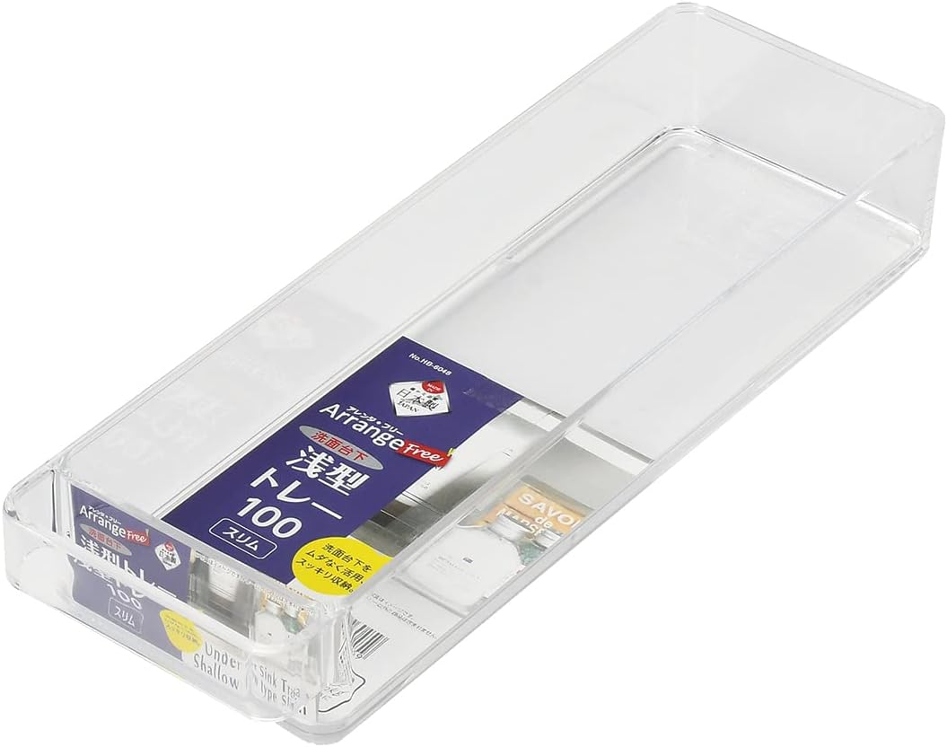 Pearl Metal HB-6046 Storage Tray, Deep, Slim, Width 3.9 Inches (10 Cm), under the Wash Basin, Kitchen, Made in Japan, Clear, Arrangement Free image number 3