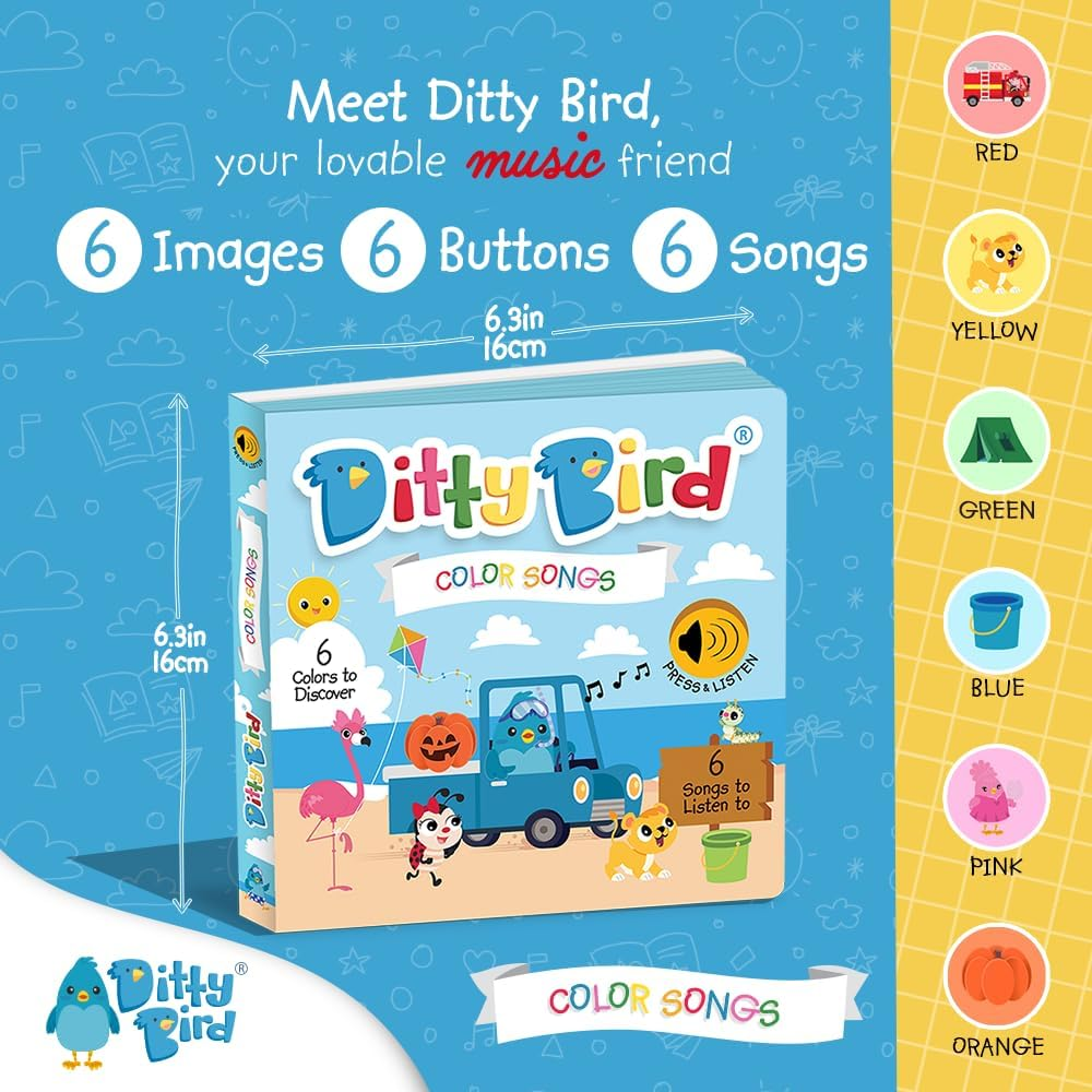 Ditty Bird Musical Books Colors Edition | Montessori Toys & Learning Resources | Sensory Toys for Kids | Nursery Rhyme Book, Interactive Toddler Toys for 1 Year Old to 3 Year Olds | Sturdy Baby Book image number 3