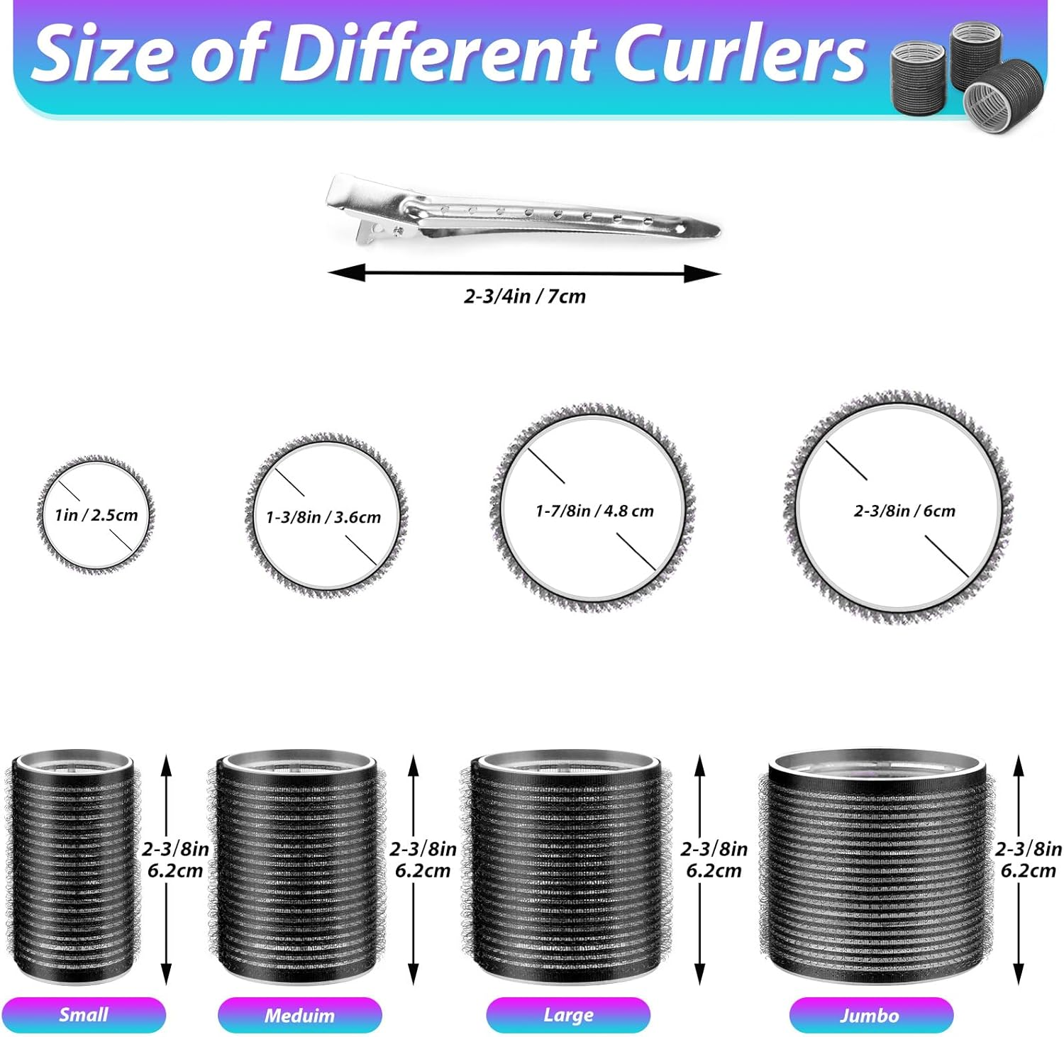 Shynek Rollers Hair Curlers 48 Pcs Set with 24Pcs Hair Rollers 4 Sizes (6 Jumbo Rollers/6 Large Rollers/6 Medium Rollers/6 Small Rollers) and 24 Pcs Hair Clips for Long Medium Short Hair (Black) image number 2