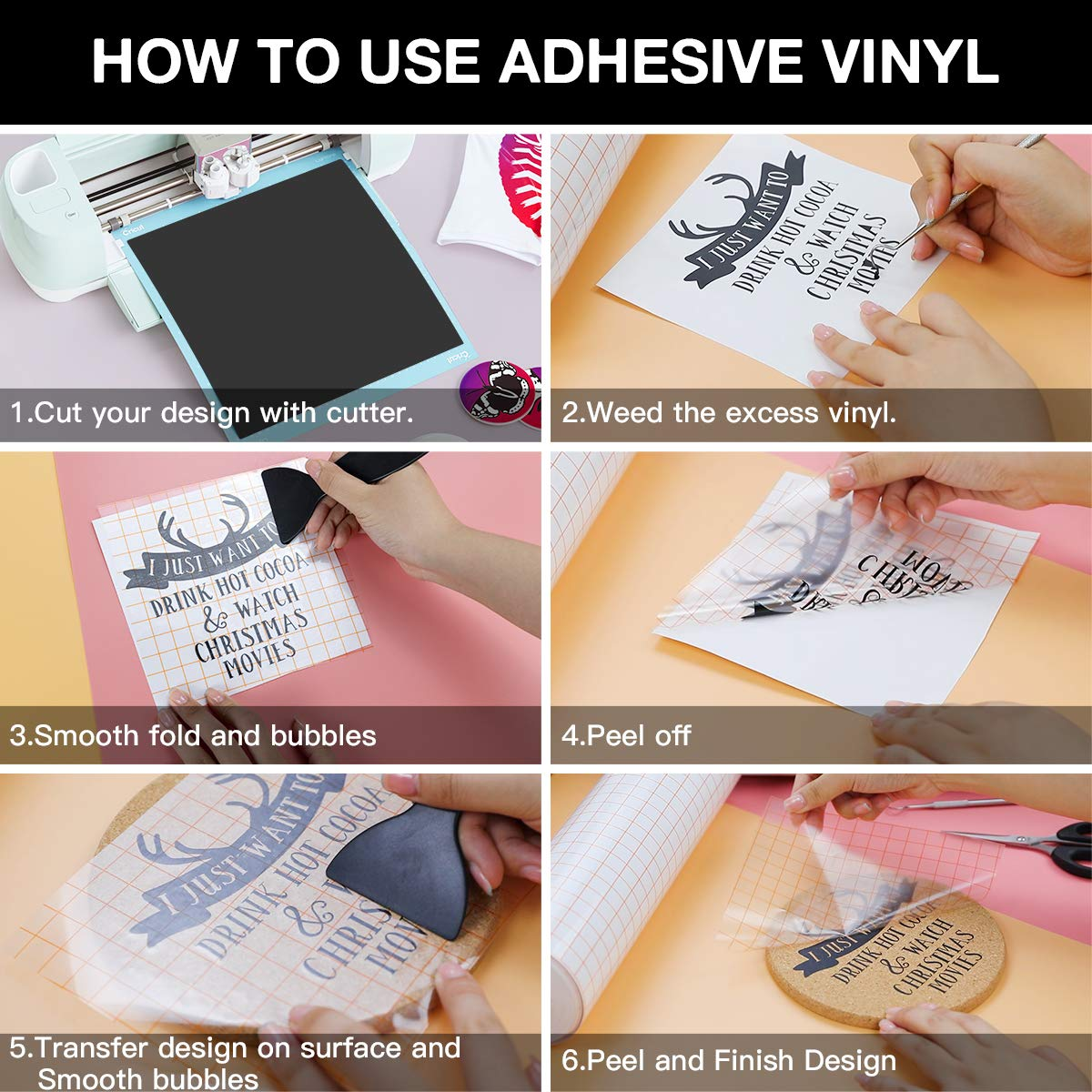 YRYM HT Black Permanent Vinyl &ndash; Adhesive Vinyl Rolls &ndash; 12&rdquo;X10Ft Black Vinyl Glossy for Cricut & Silhouette Cameo, Craft and Decals Cutters image number 3