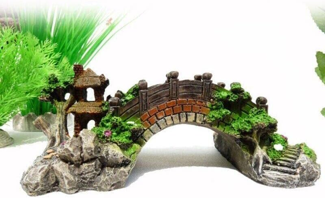 AIMALL Aquarium Fish Tank Ornament Resin Bridge Rock Pavilion Tree Landscape Decoration for Fish Tanks and Aquariums, 14.5X5.5X6Cm, 19X7X8.5Cm image number 2