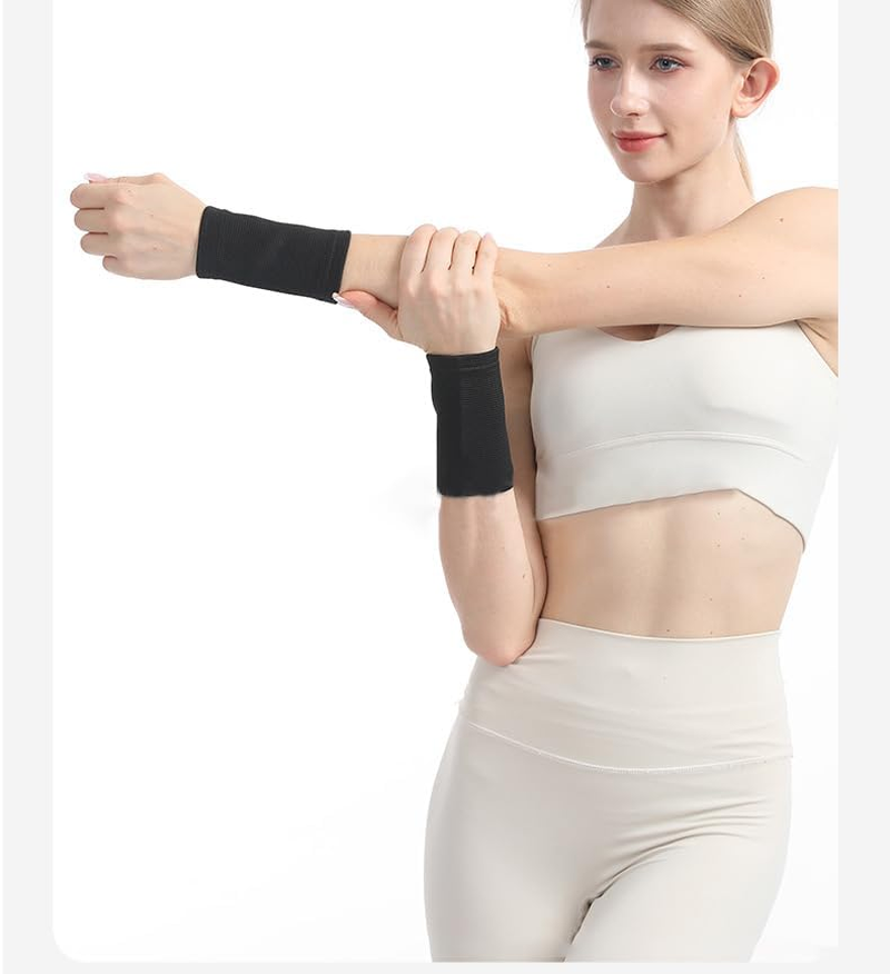 Wrist Band Support Sleeve (1 Pair) - Elastic & Breathable Knitted Fabric Compression Brace - for Tennis, Gym, Sport, Tendonitis image number 2