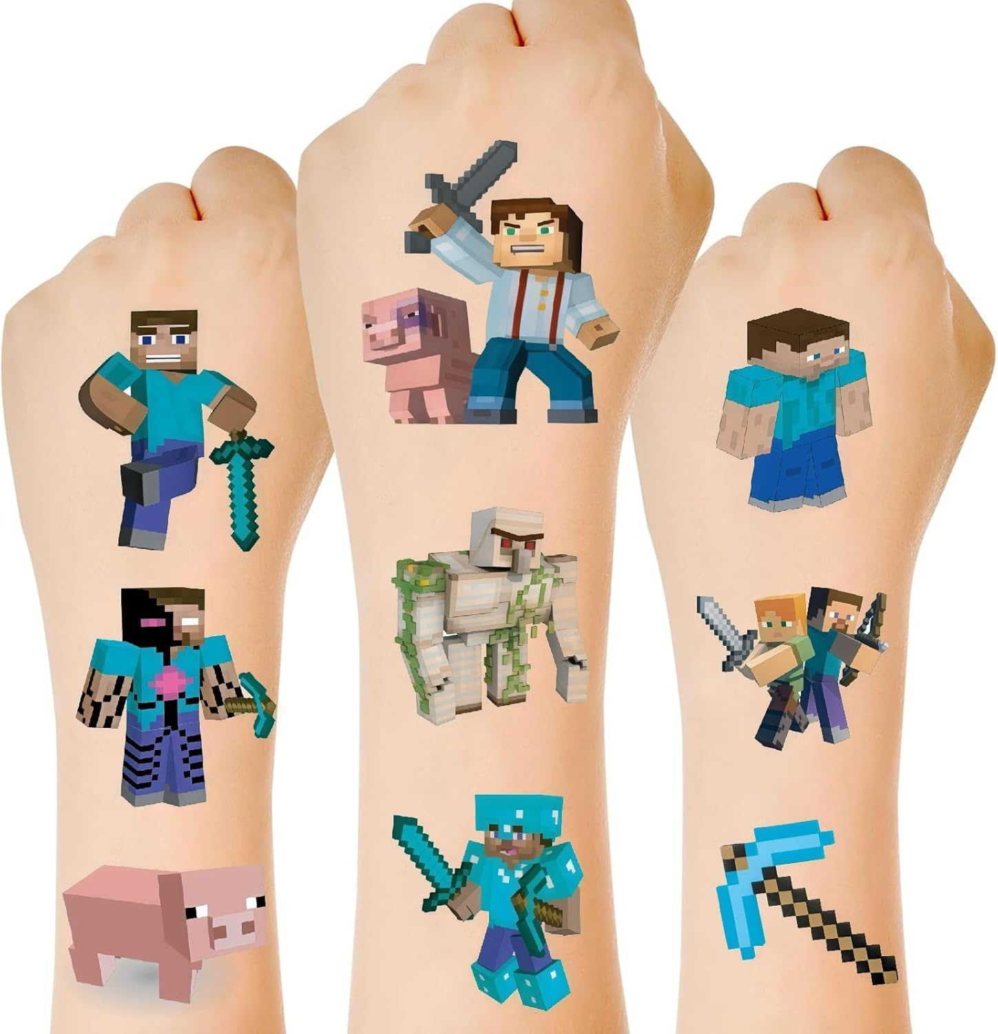 40Pcs Temporary Tattoo for Kids,My World Pixel Miners Stickers,Tattoo Waterproof Birthday Party Supplies,Pixels Style Party Favors for Kids Boys Girls School Rewards Gifts