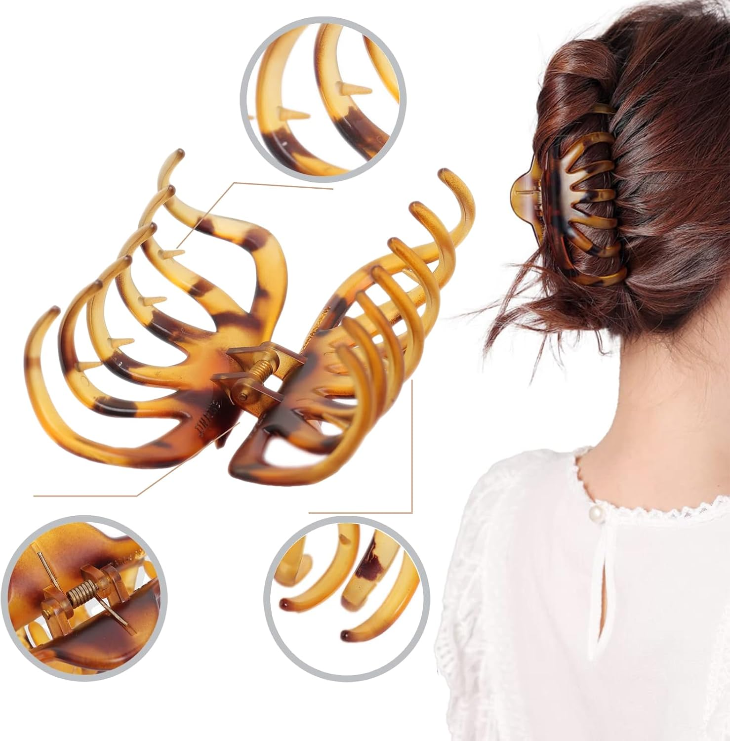 3 PCS Hair Claw Clips Hair Clips for Women Octopus Big Hair Clips Long Curly Thin Thick Hair Strong Hold Matte Jumbo Jaw Clips Hair Accessories for Women Girls Styling | Black & Red/Yellow Tortoise image number 1