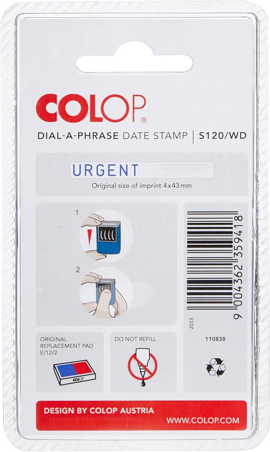 Colop S120/WD Dial-A-Phrase-Dater Stamp Self-Inking 12 Phrases Imprint 43X4Mm Red/Blue Ref 14531000 image number 1