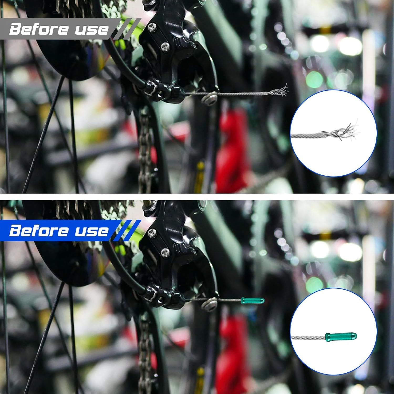 Koceci 100 PCS Bike Cable End Caps, Bike Brake Cable Ends, Brake Cable Crimp for Bike Shift Alloy Bike Wire End Cap with O-Ring Brake Cable Rubber Donuts image number 1