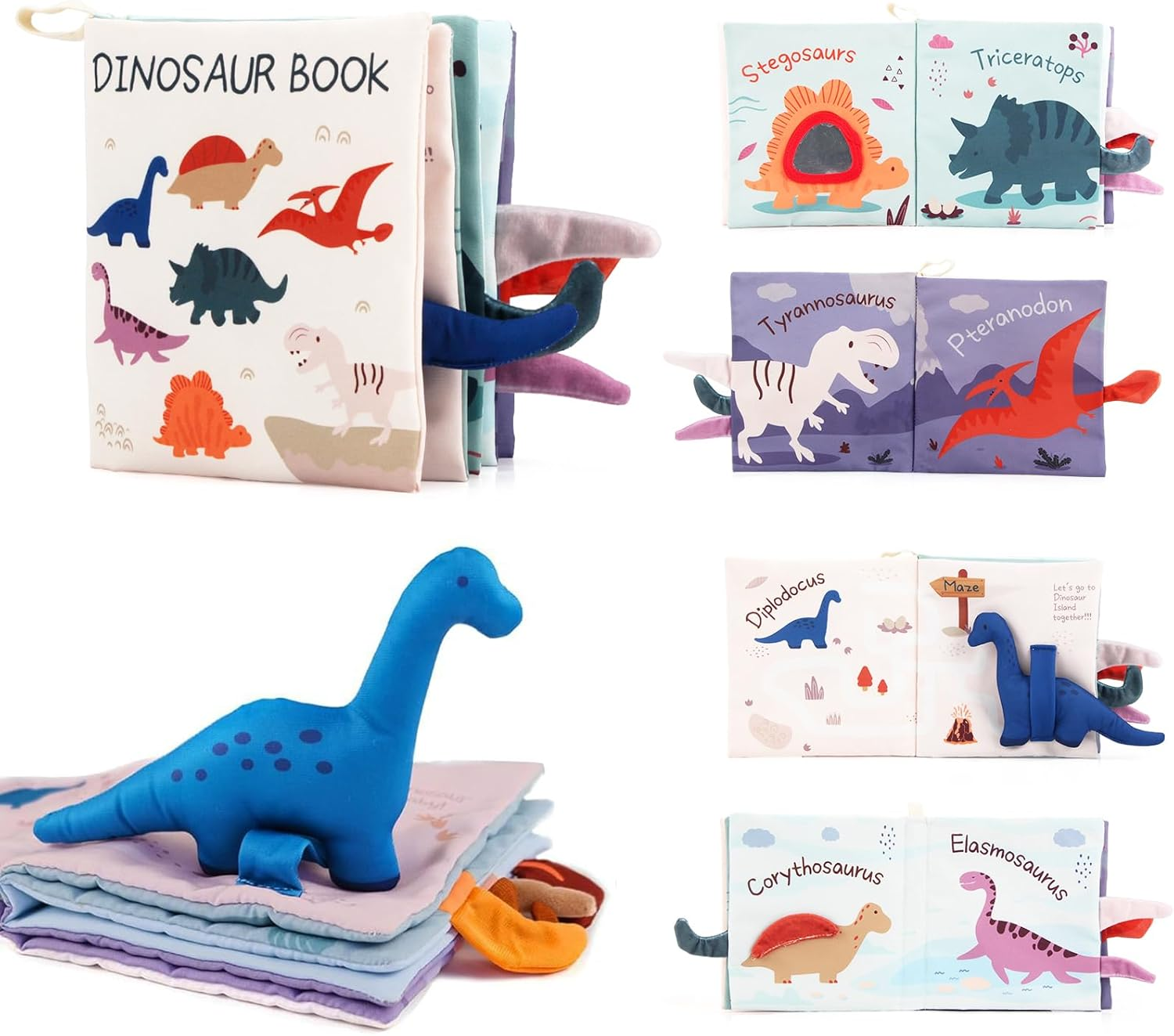 Joyfia Baby Toys 0-6 Months, Infant Tummy Time Toys High Contrast Sensory Touch Feel Book 6-12 Months, Crinkle Cloth Book with 3D Dino, Car Seat & Stroller Toys, Baby Boys Girls Developmental Gifts image number 1