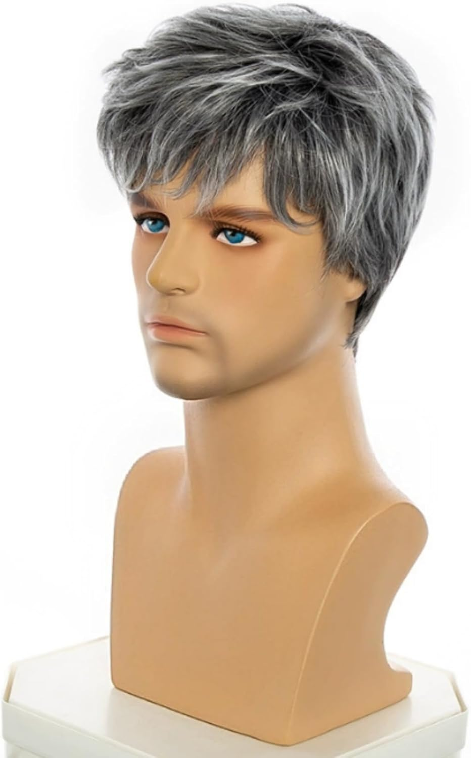 AUBWIG Men'S Wigs Black Grey Short Hair Fluffy Tiered Wigs Heat Resistant Synthetic Full Wigs (Black Gradient Grey) image number 5