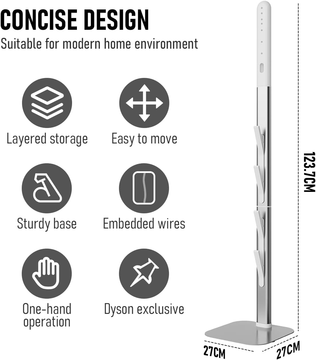 Alpen Vacuum Stand for Dyson G5, Stand-Storage-Holder-Station-Docking, Compatible with Dyson G5 V6 V7 V8 V10 V11 V12 V15 Vacuum Cleaners, with 6-10 Accessories Storage Space