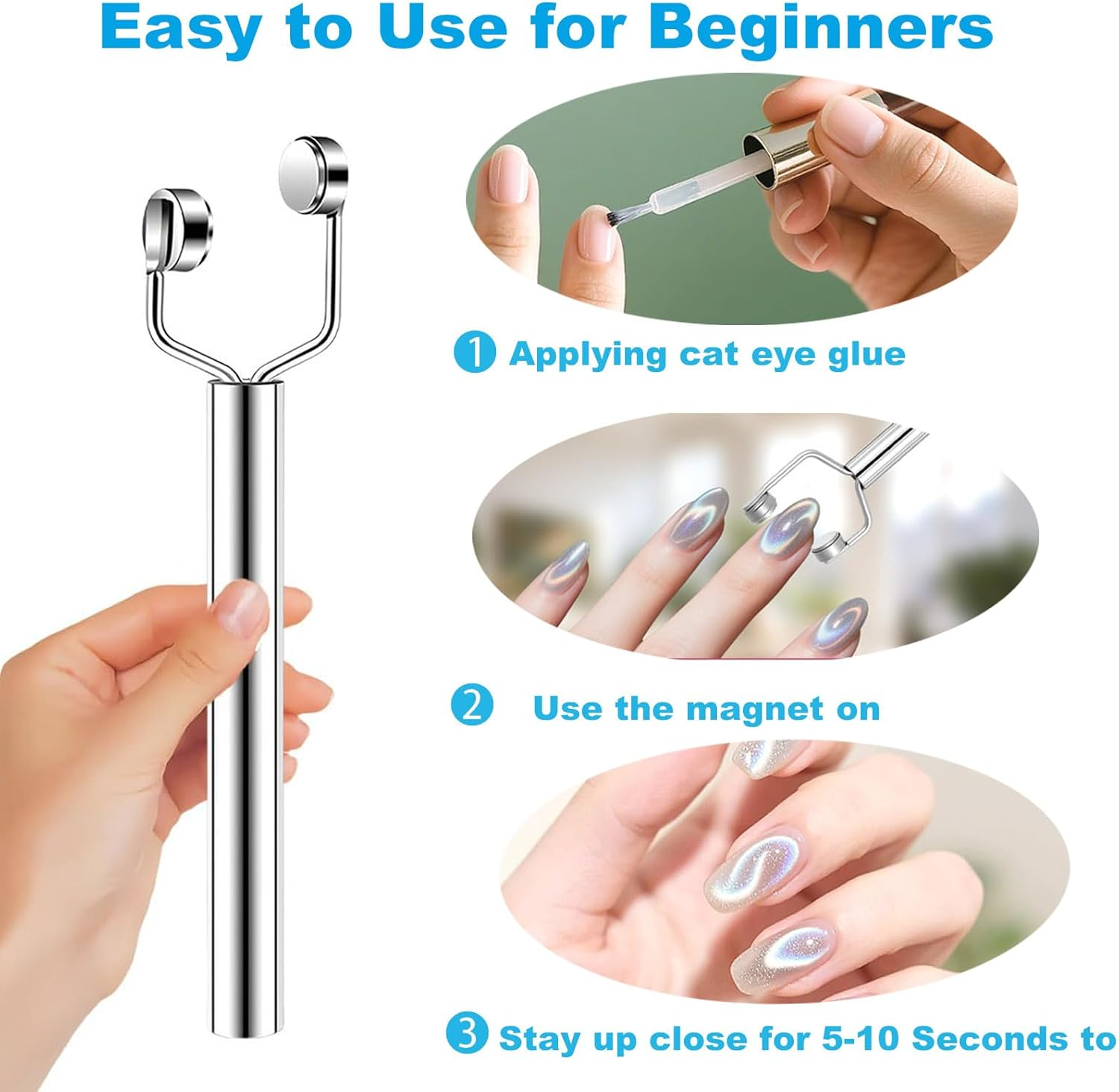 3 in 1 Cat Eye Nail Magnet,Y-Shaped Double Head Magnetic,Powerful Force Magnet for Salon Studio Home Manicure, Multifunctional Gel Nail Polish Magnet Design Tool,3D Nail Art Accessories image number 4