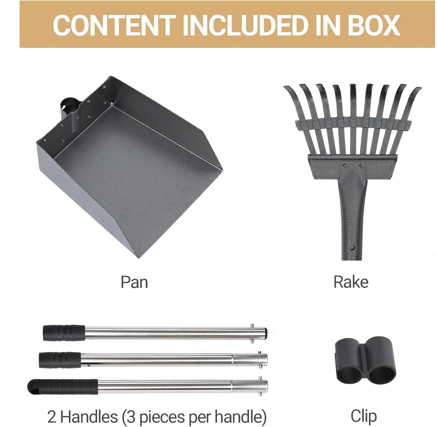 Heeyoo Upgraded Dog Poop Tray and Rake Set, Pet Waste Removal Scoop with 37.8 Inches Long Adjustable Sectional Stainless Handles image number 6