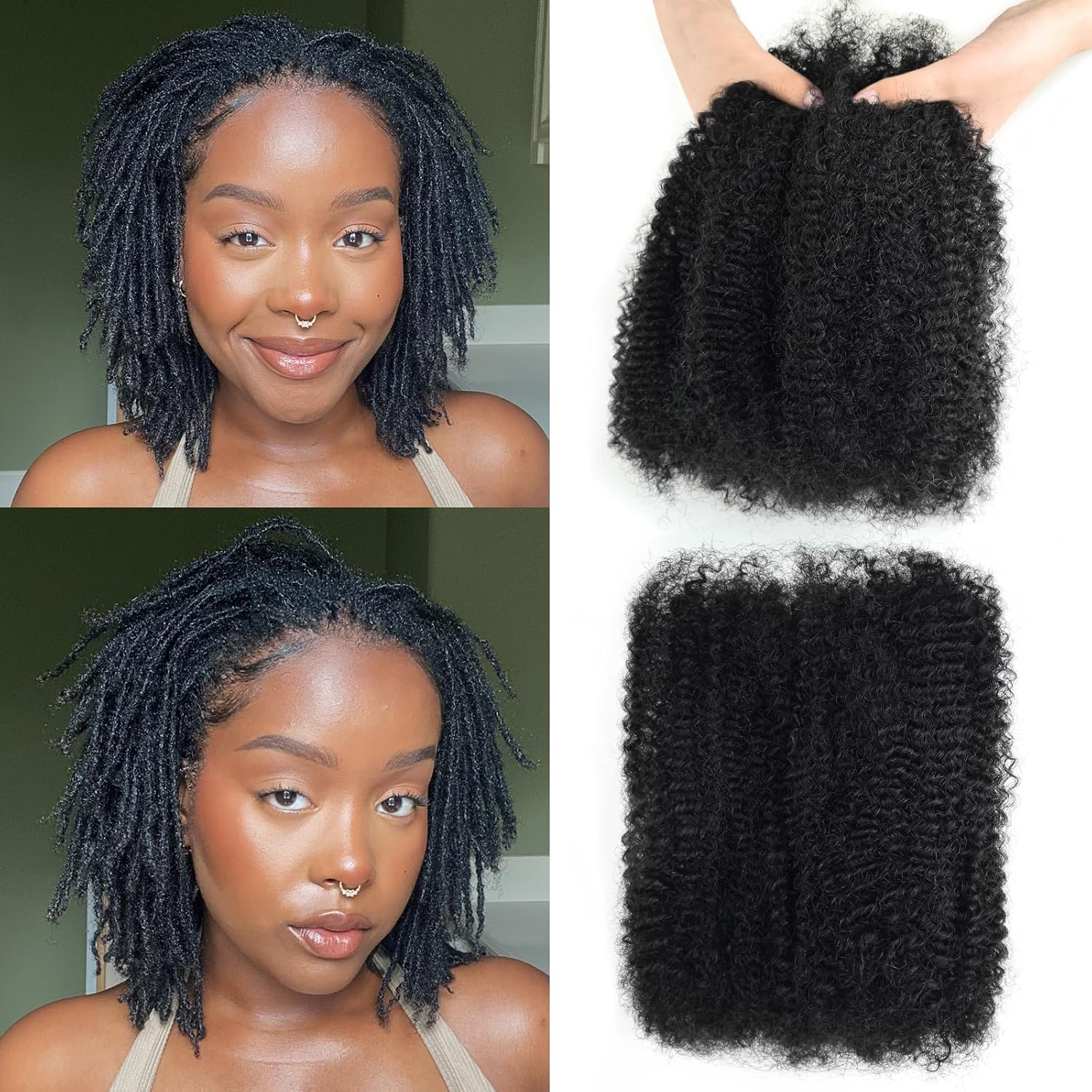 16 Inch Afro Kinkys Bulk Human Hair Kinky Curly Braiding Hair for Mini Twist 50G/Pack Natural Black 4C Dreadlock Extensions for Permanent Sister Locs/Mini Twists/Braids/Repair Can Dye and Bleach image number 5