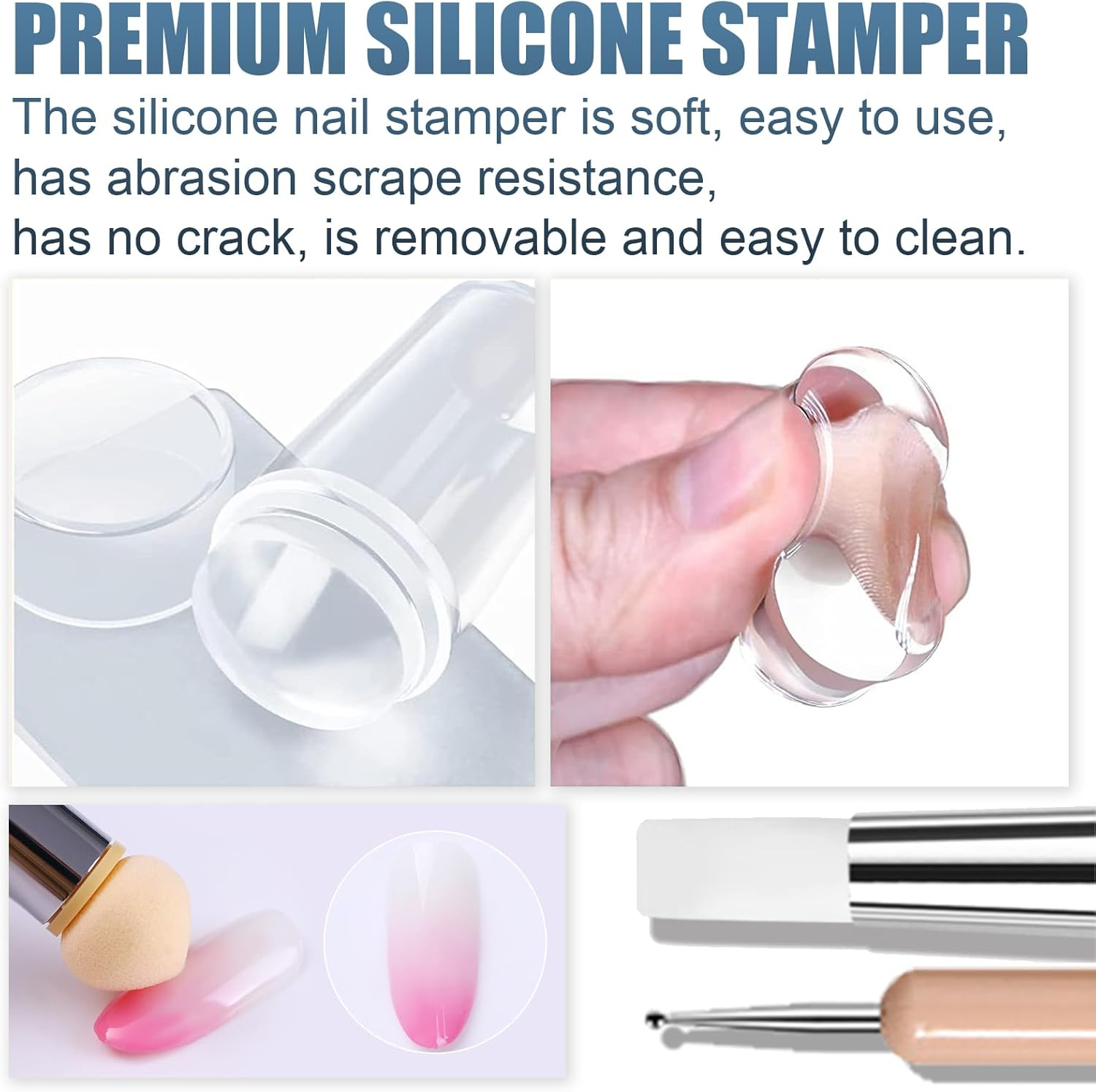 TYXHXTF Pack of 9 French Nail Stamp Kit,Nail Art Stamping Templates Manicure Tool Kit,Nail Art Jelly Stamper with Silicone Cushion,Nail Stamp,Gel Nail Polish Set for Diy Nail Art Designs image number 1